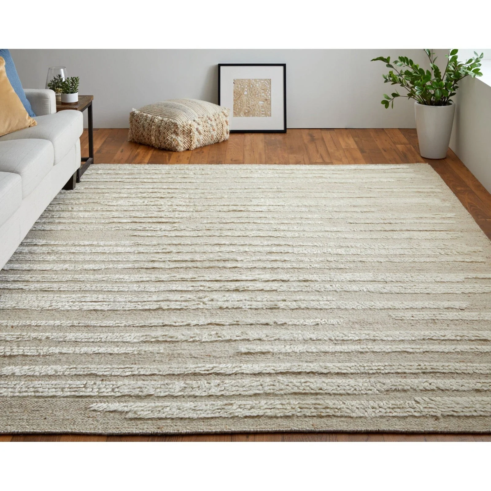 Feizy Ashby 8910F Transitional Stripes Rug in White/Tan - Image 2