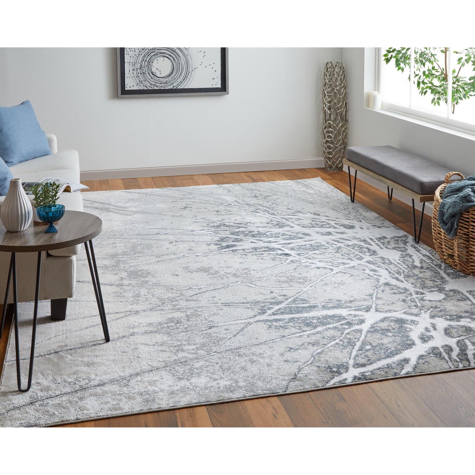 Feizy Astra 39L5F Transitional Abstract Rug in Gray/Silver/Ivory - Image 2