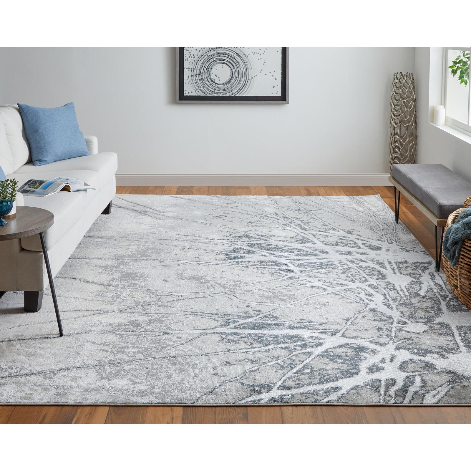 Feizy Astra 39L5F Transitional Abstract Rug in Gray/Silver/Ivory - Image 3