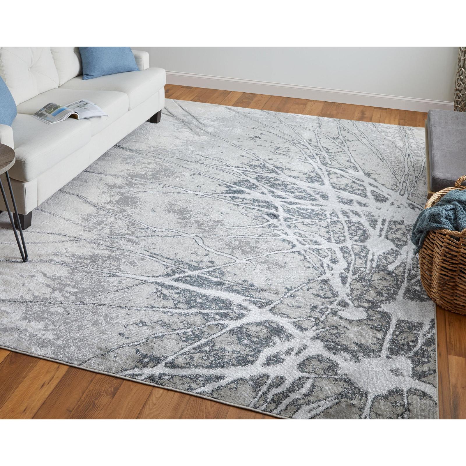 Feizy Astra 39L5F Transitional Abstract Rug in Gray/Silver/Ivory - Image 4