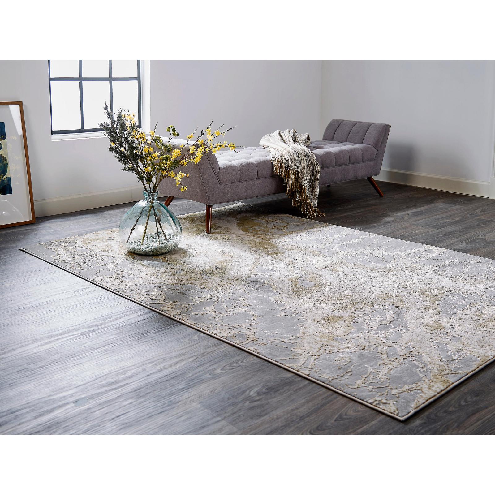 Feizy Aura 3563F Modern Abstract Rug in Ivory/Silver/Gold - Image 3
