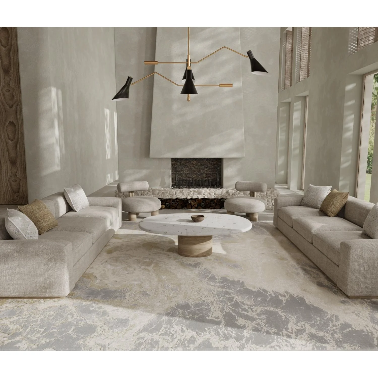 Feizy Aura 3563F Modern Abstract Rug in Ivory/Silver/Gold - Image 5
