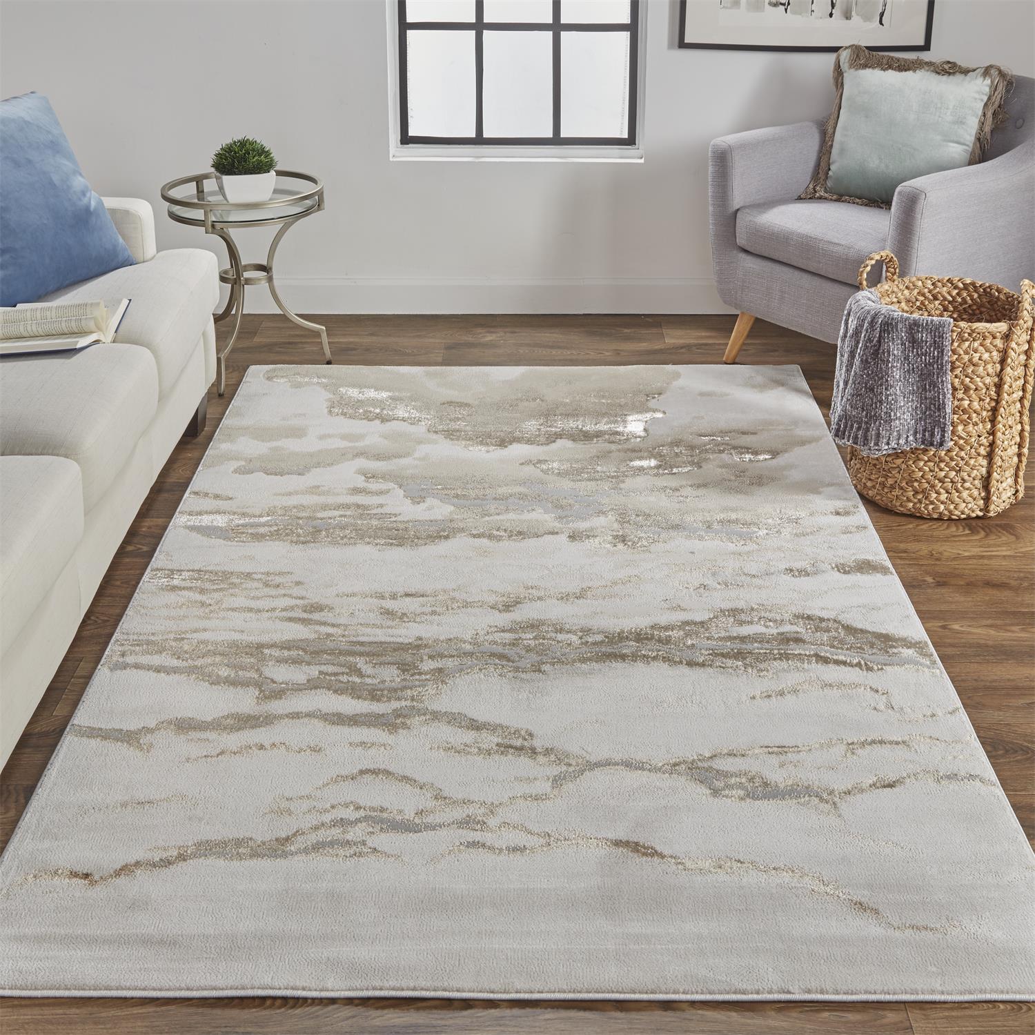 Feizy Aura 3727F Modern Abstract Rug in Ivory/Tan/Gray - Image 2