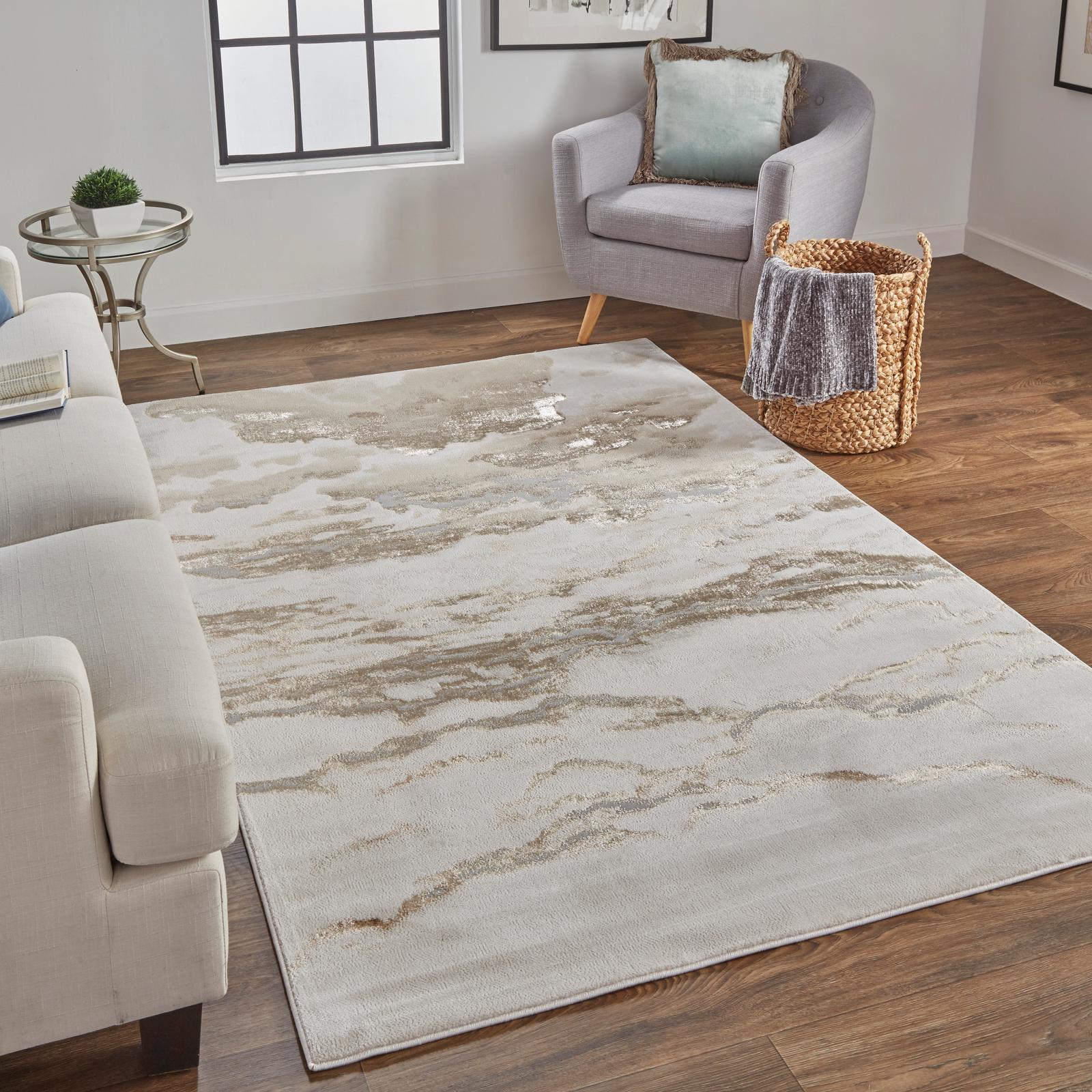 Feizy Aura 3727F Modern Abstract Rug in Ivory/Tan/Gray - Image 3