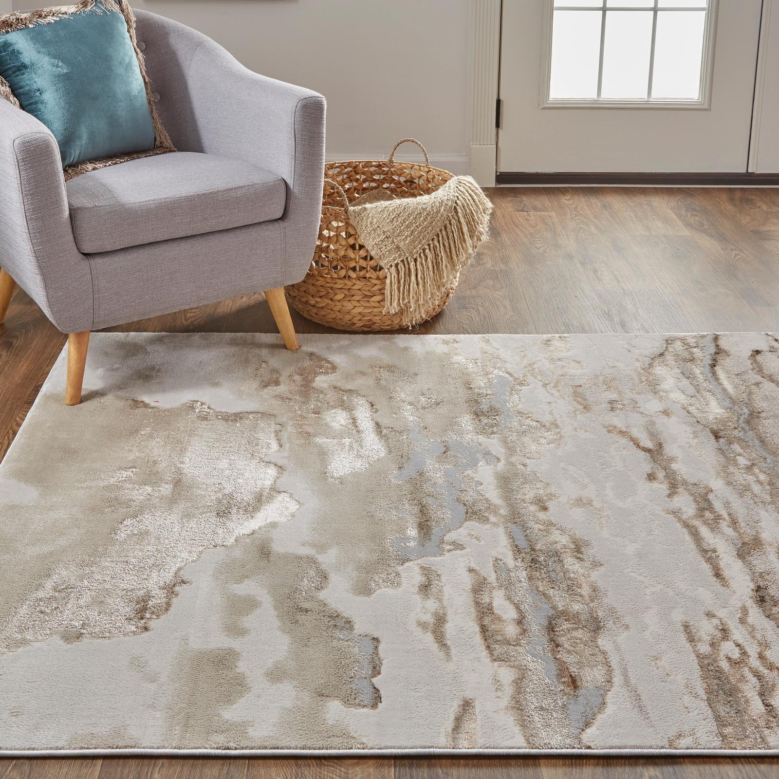 Feizy Aura 3727F Modern Abstract Rug in Ivory/Tan/Gray - Image 4