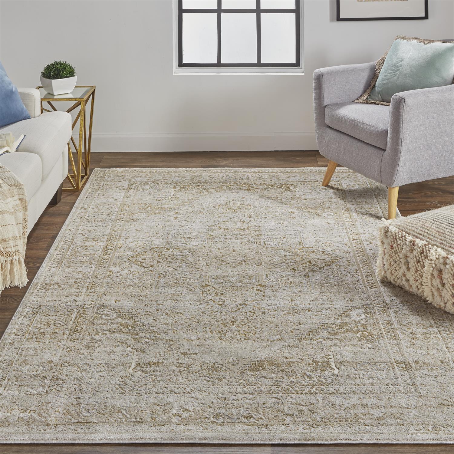 Feizy Aura 3734F Modern Oriental Rug in Ivory/Gold - Image 2