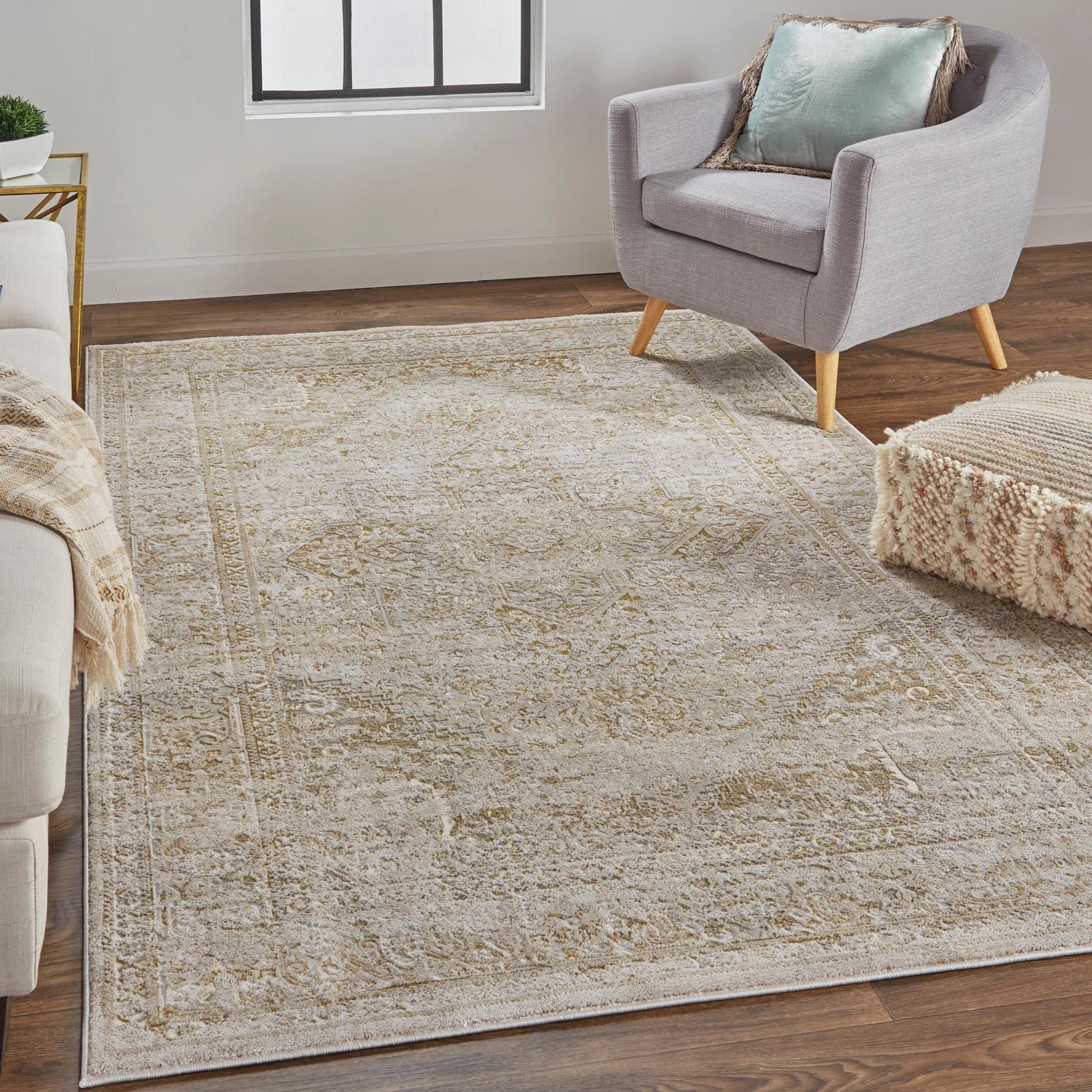 Feizy Aura 3734F Modern Oriental Rug in Ivory/Gold - Image 3