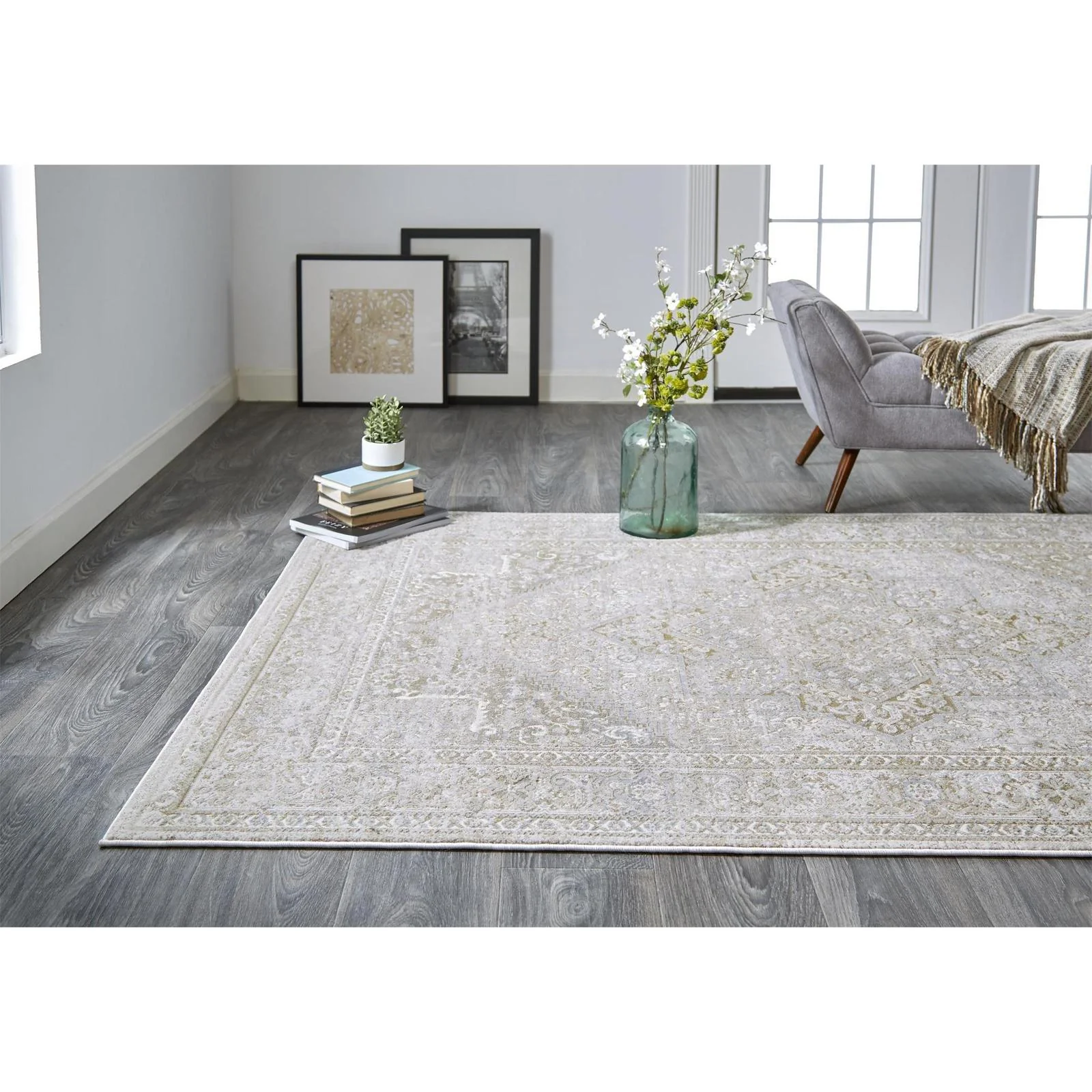 Feizy Aura 3734F Modern Oriental Rug in Ivory/Gold - Image 4