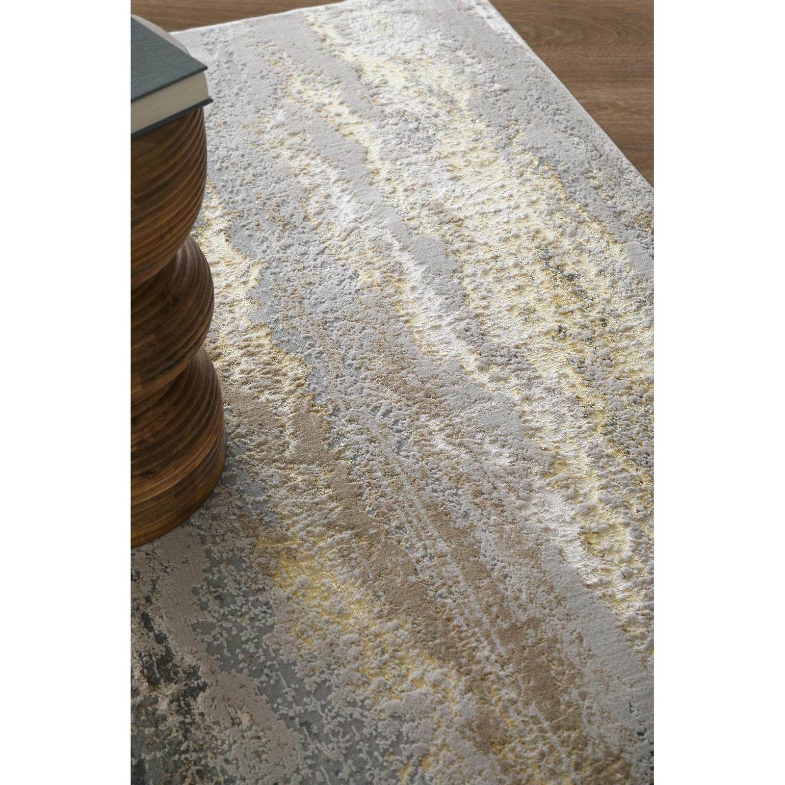 Feizy Aura 3735F Modern Abstract Rug in Gold/Gray/Ivory - Image 2