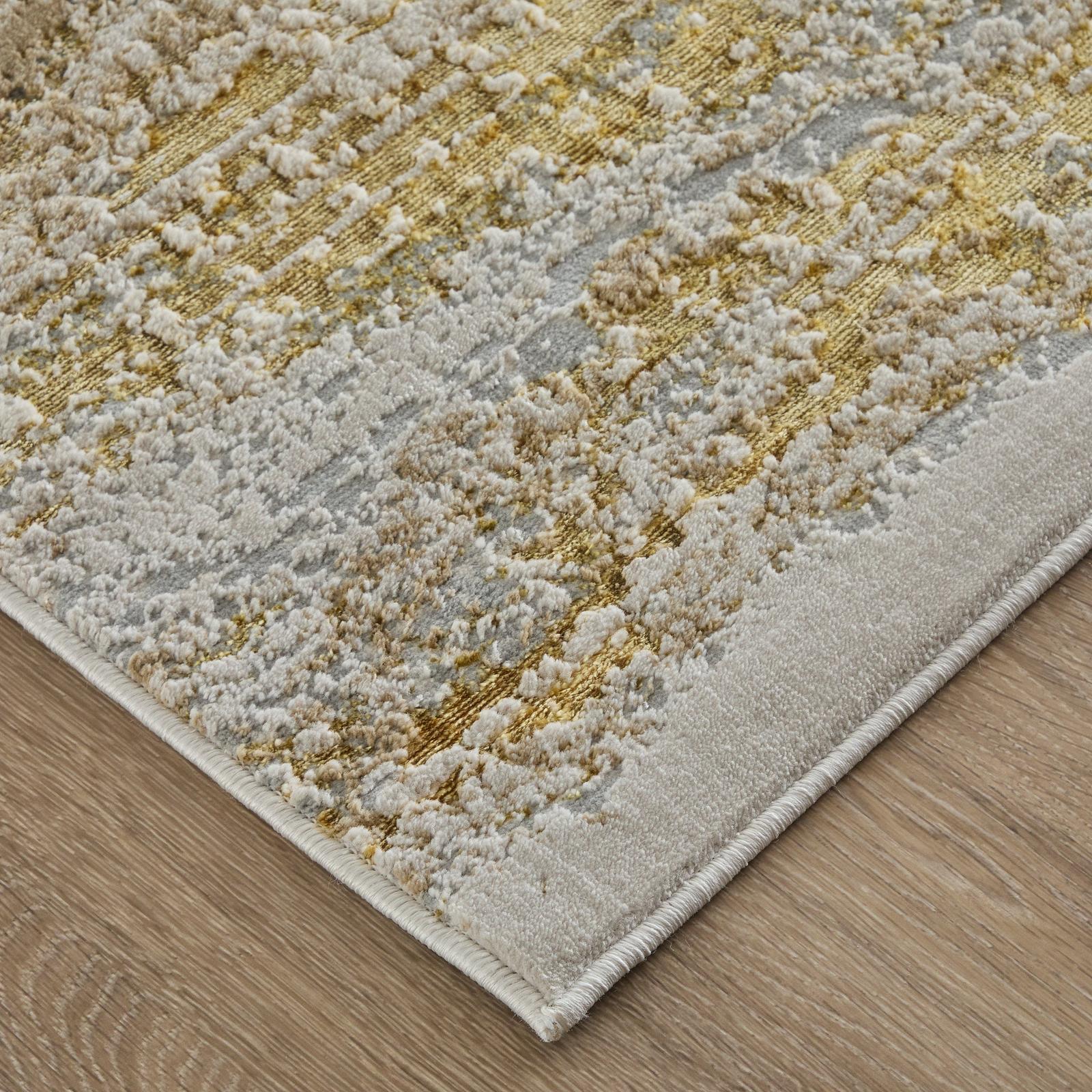 Feizy Aura 3735F Modern Abstract Rug in Gold/Gray/Ivory - Image 4
