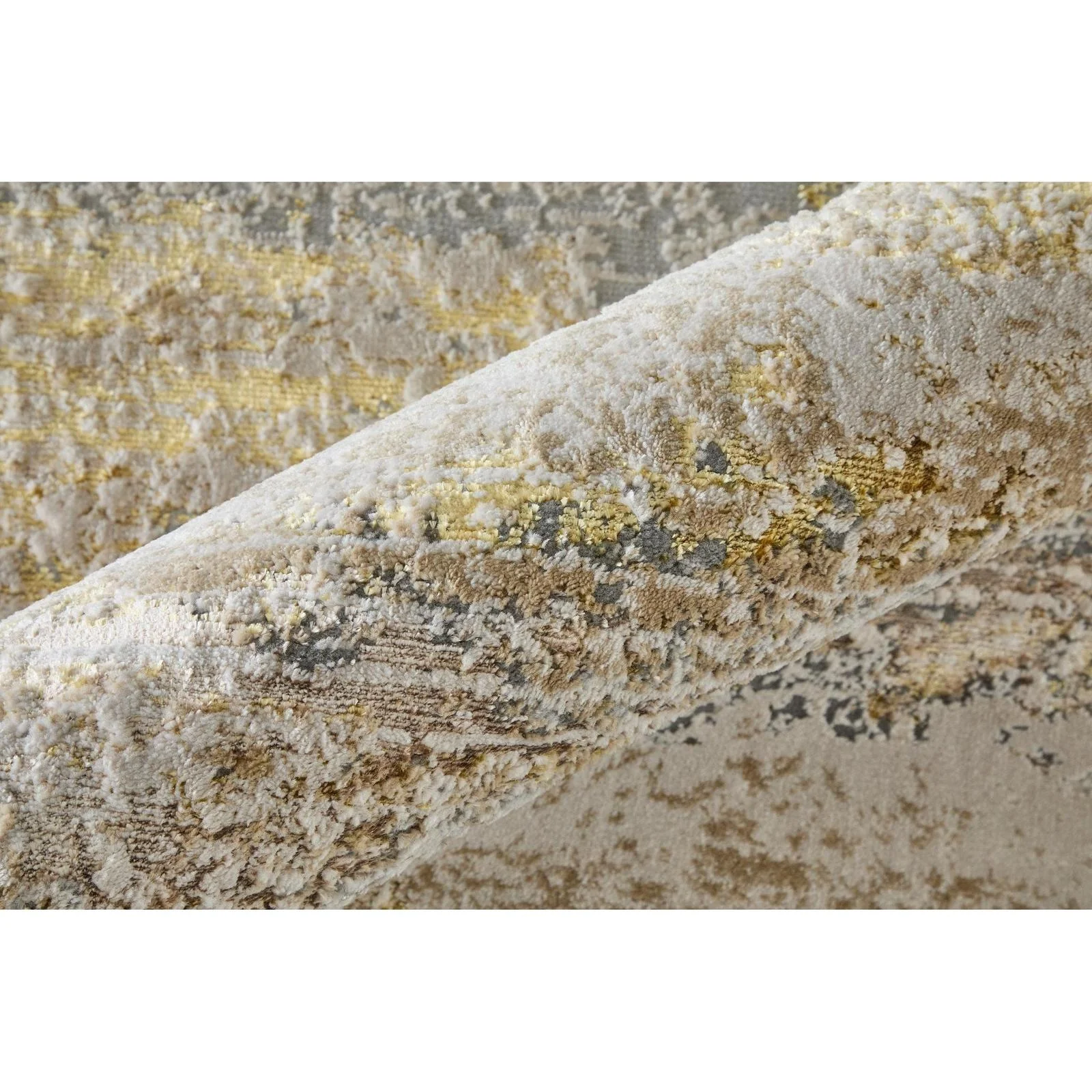 Feizy Aura 3735F Modern Abstract Rug in Gold/Gray/Ivory - Image 6