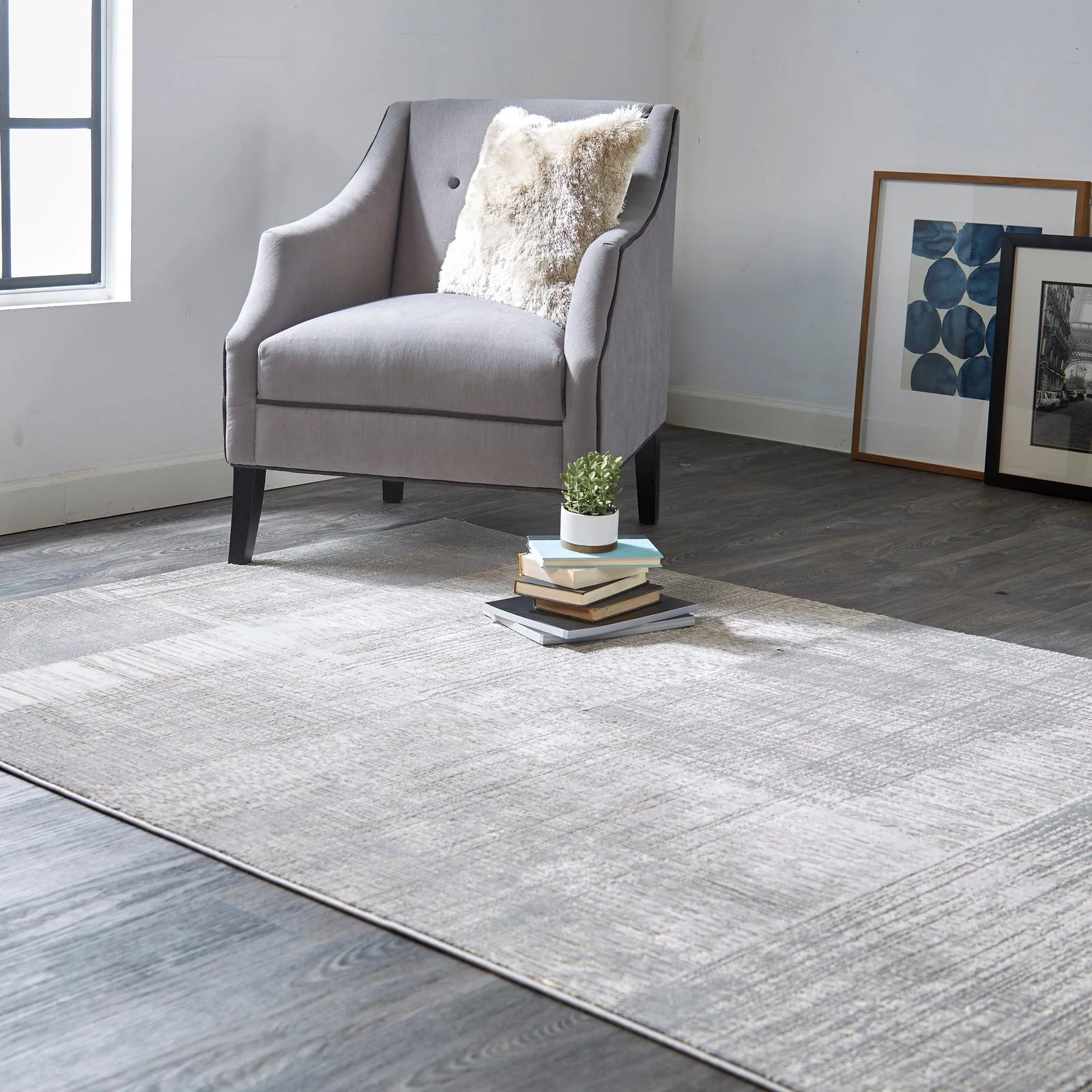 Feizy Aura 3736F Modern Abstract Rug in Gray/Ivory - Image 2