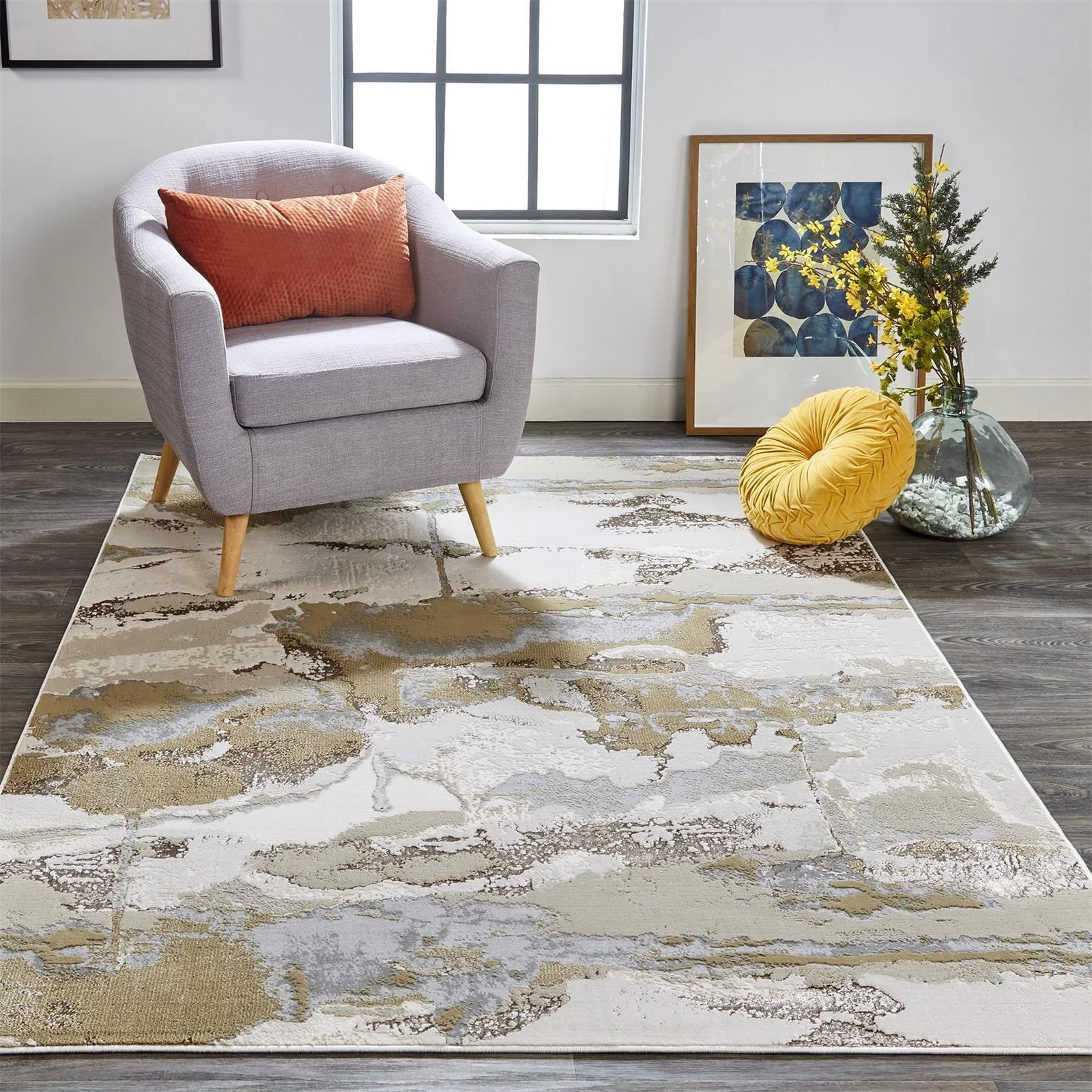 Feizy Aura 3737F Rug in Gold / Tan - Image 2