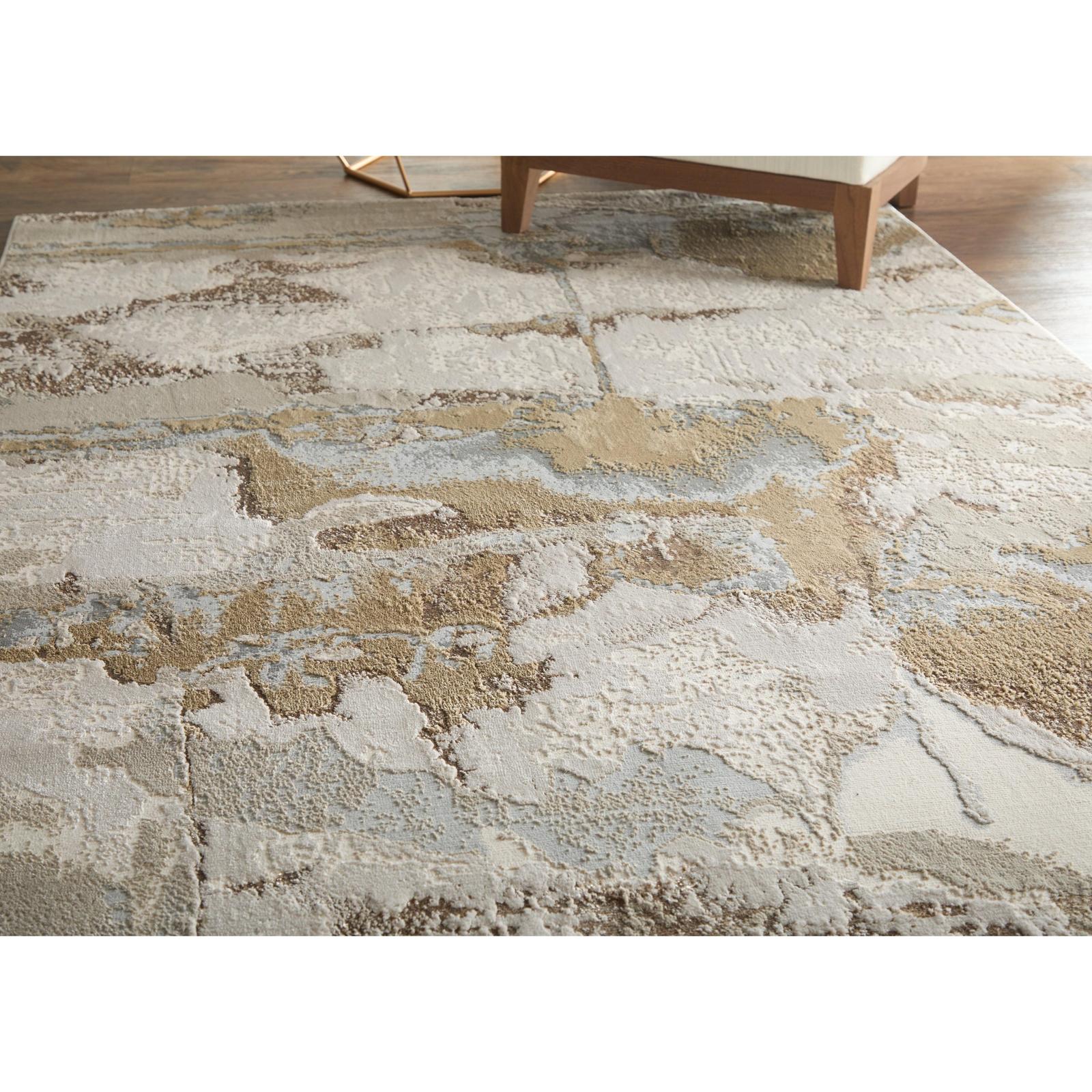Feizy Aura 3737F Modern Watercolor Rug in Gray/Ivory/Gold - Image 2