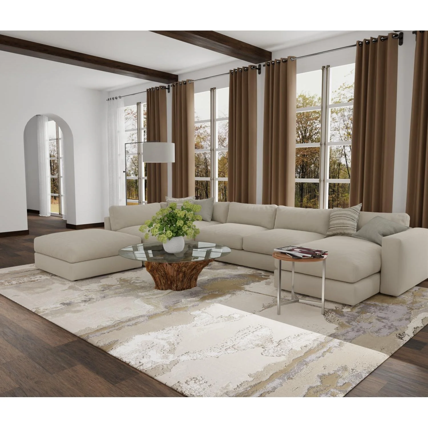 Feizy Aura 3737F Modern Watercolor Rug in Gray/Ivory/Gold - Image 3
