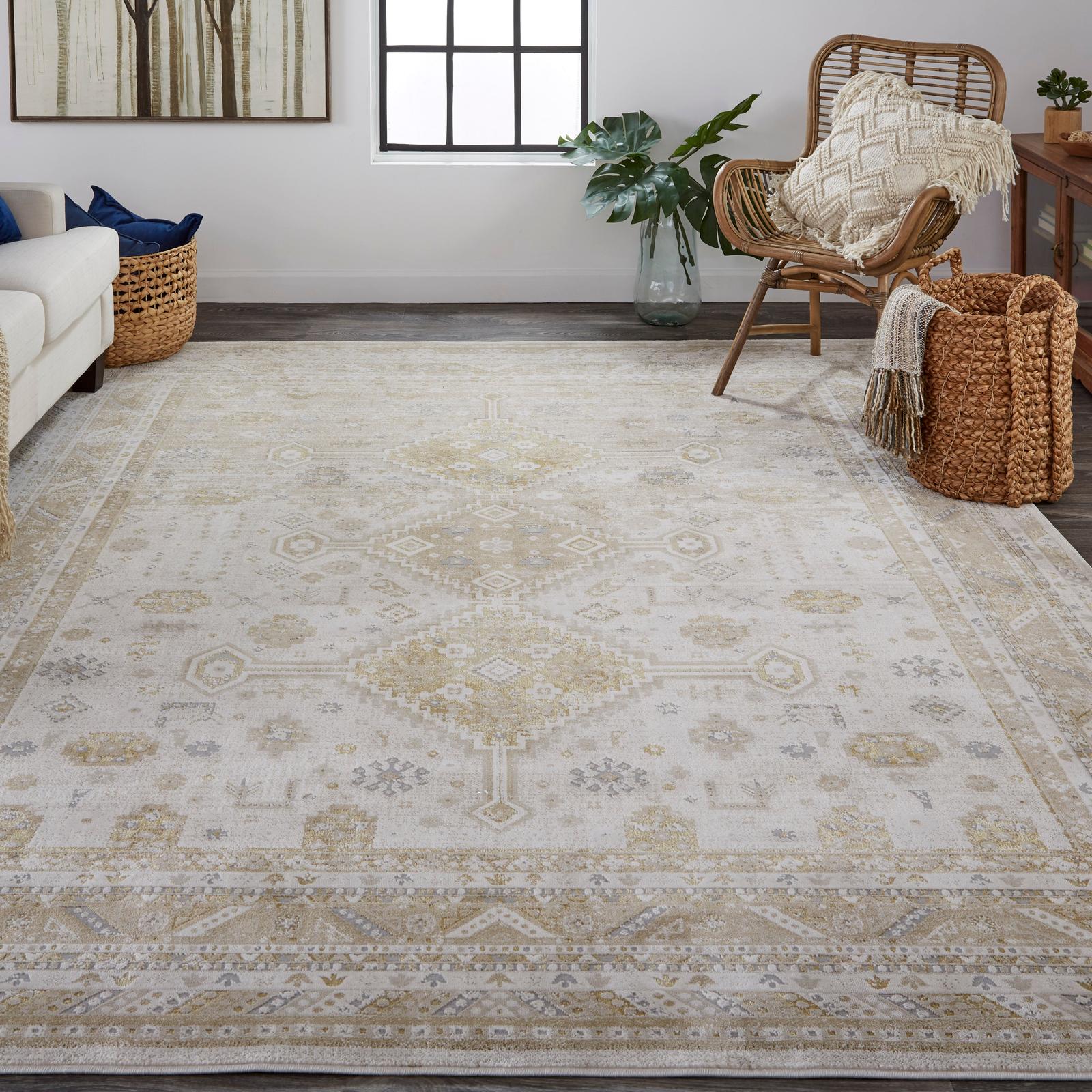 Feizy Aura 3738F Modern Persian Rug in Gold/Ivory - Image 2