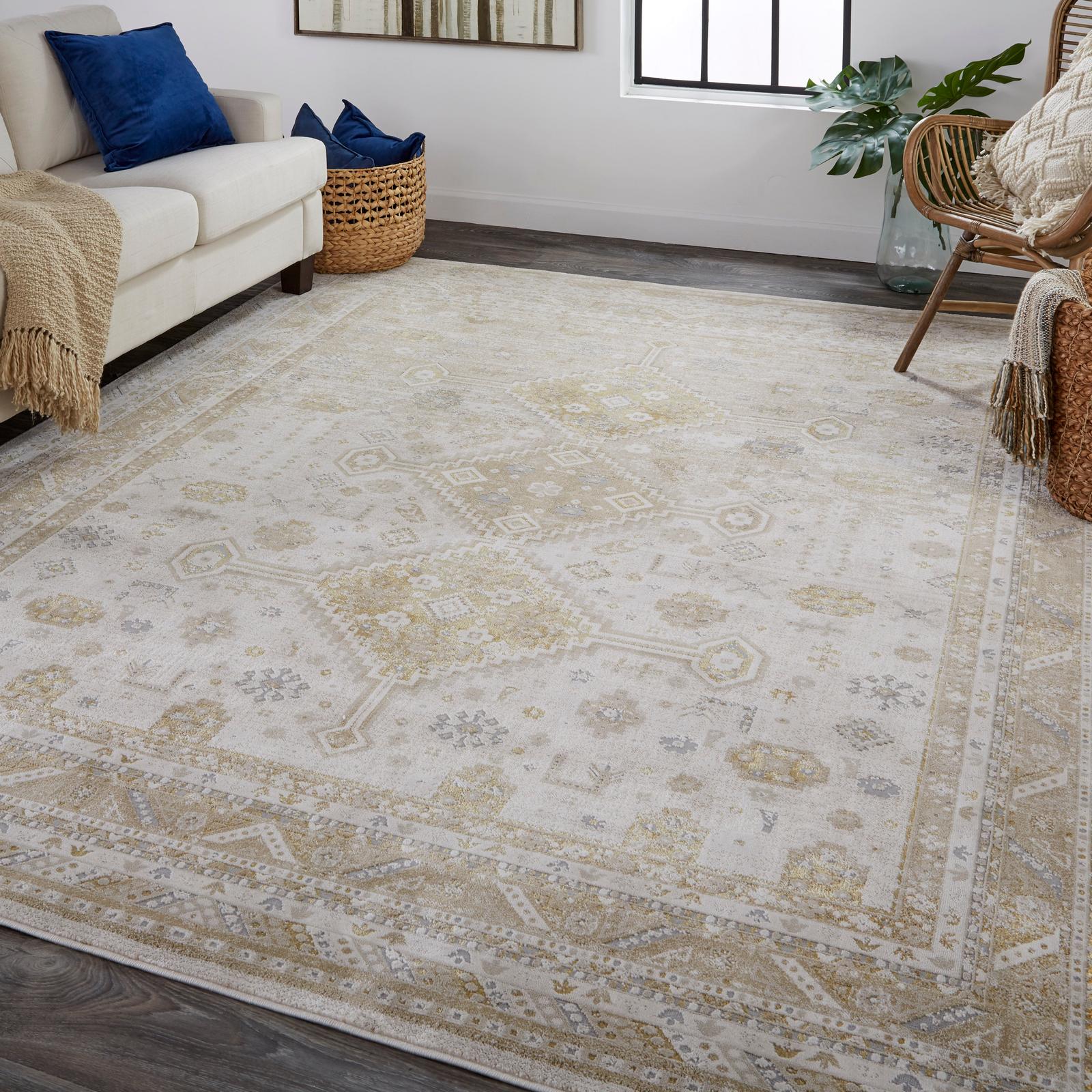 Feizy Aura 3738F Modern Persian Rug in Gold/Ivory - Image 3