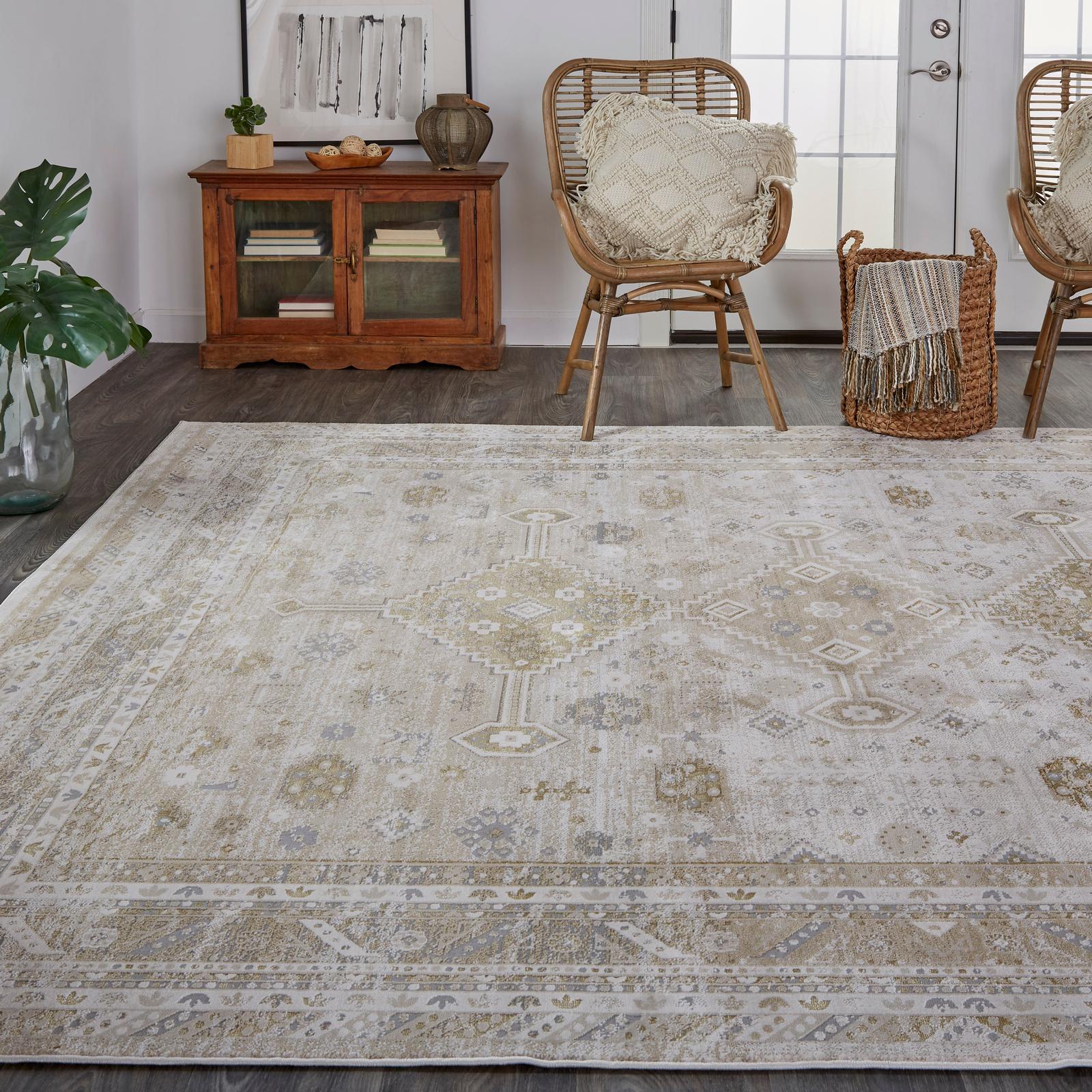 Feizy Aura 3738F Modern Persian Rug in Gold/Ivory - Image 4