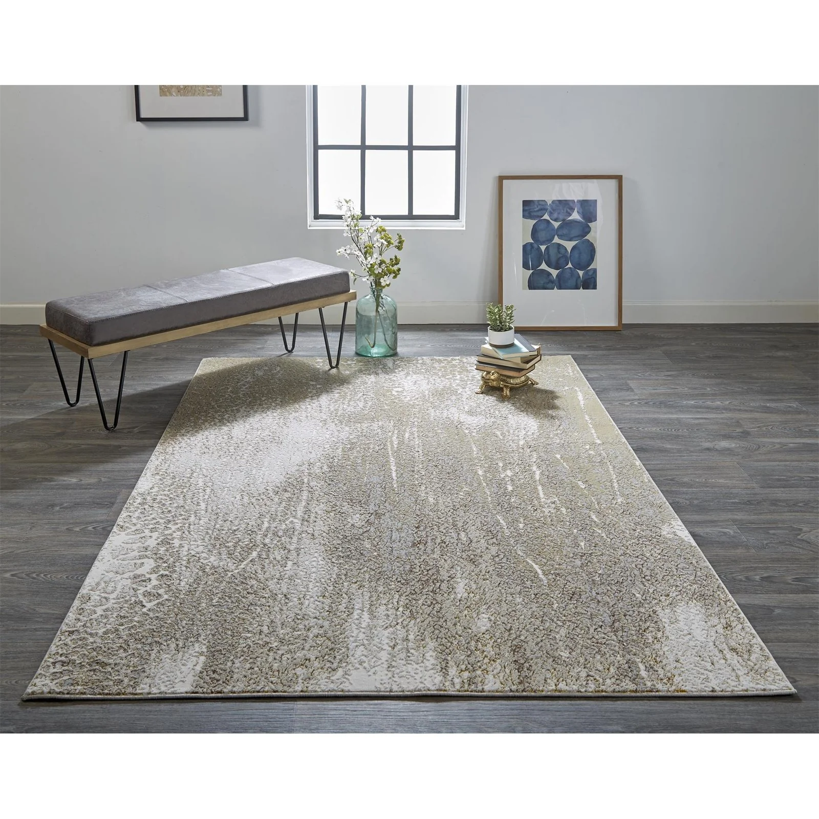 Feizy Aura 3739F Rug in Ivory / Gold - Image 2