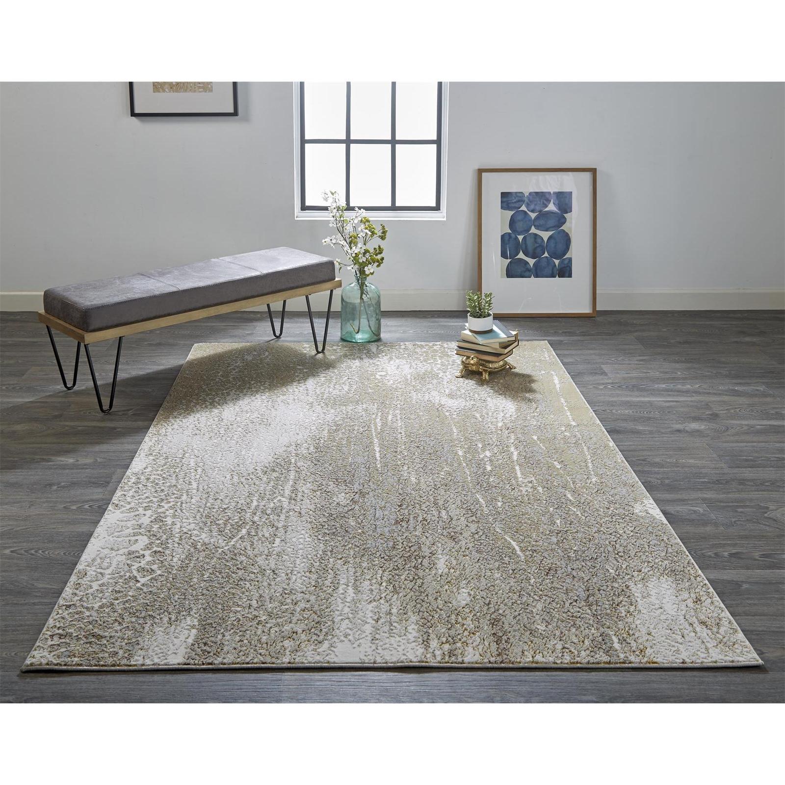 Feizy Aura 3739F Modern Abstract Rug in Ivory/Gray/Gold - Image 2