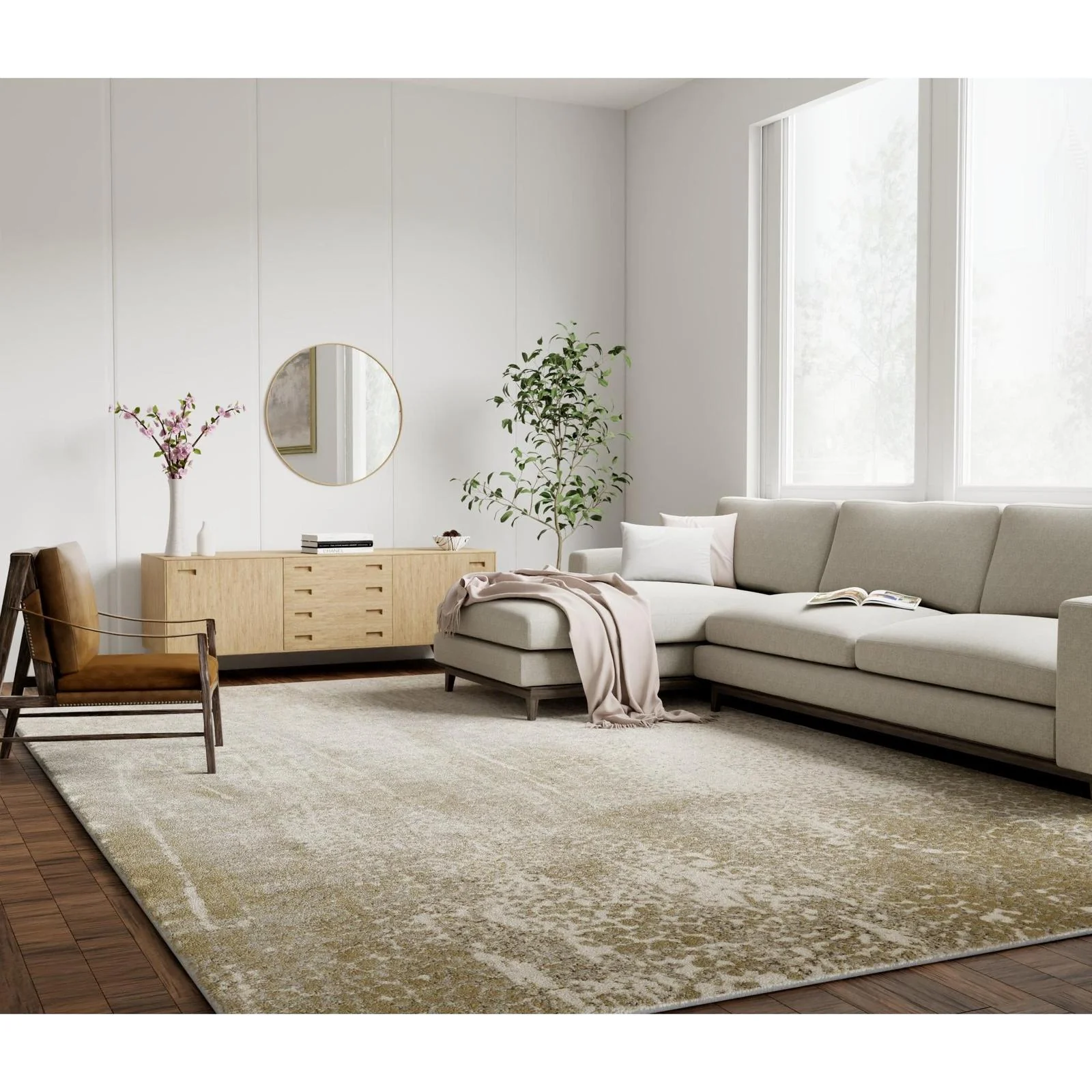 Feizy Aura 3739F Modern Abstract Rug in Ivory/Gray/Gold - Image 6