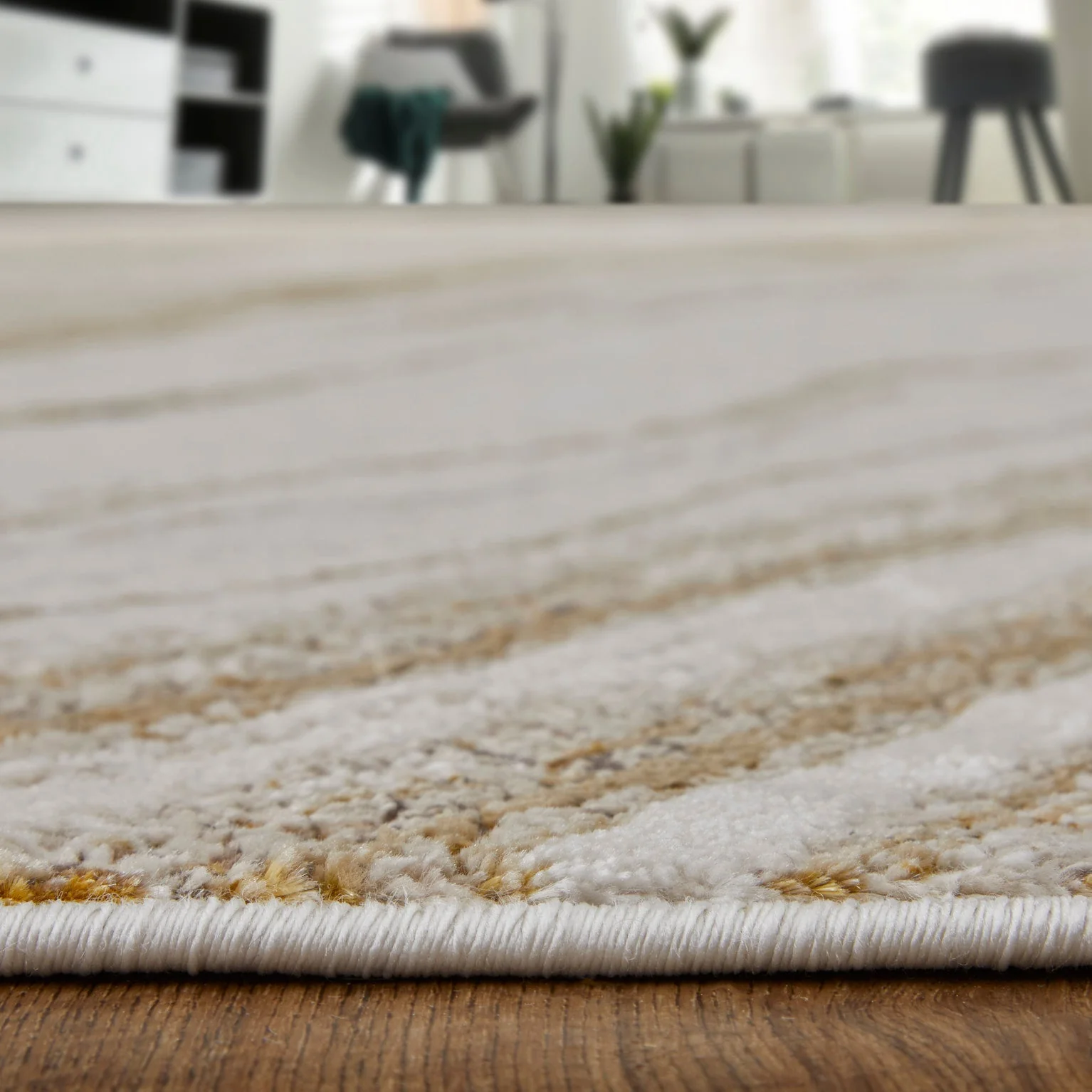 Feizy Aura 39LLF Modern Abstract Rug in Ivory/Taupe/Gold - Image 5