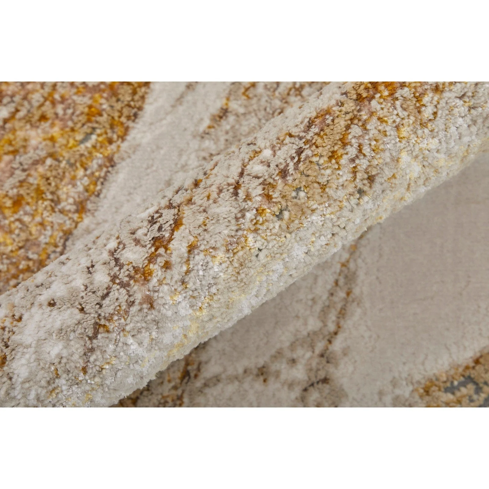 Feizy Aura 39LLF Modern Abstract Rug in Ivory/Taupe/Gold - Image 6