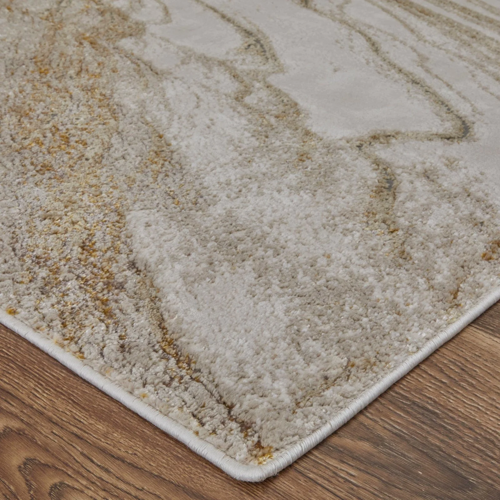 Feizy Aura 39LLF Modern Abstract Rug in Ivory/Taupe/Gold - Image 8