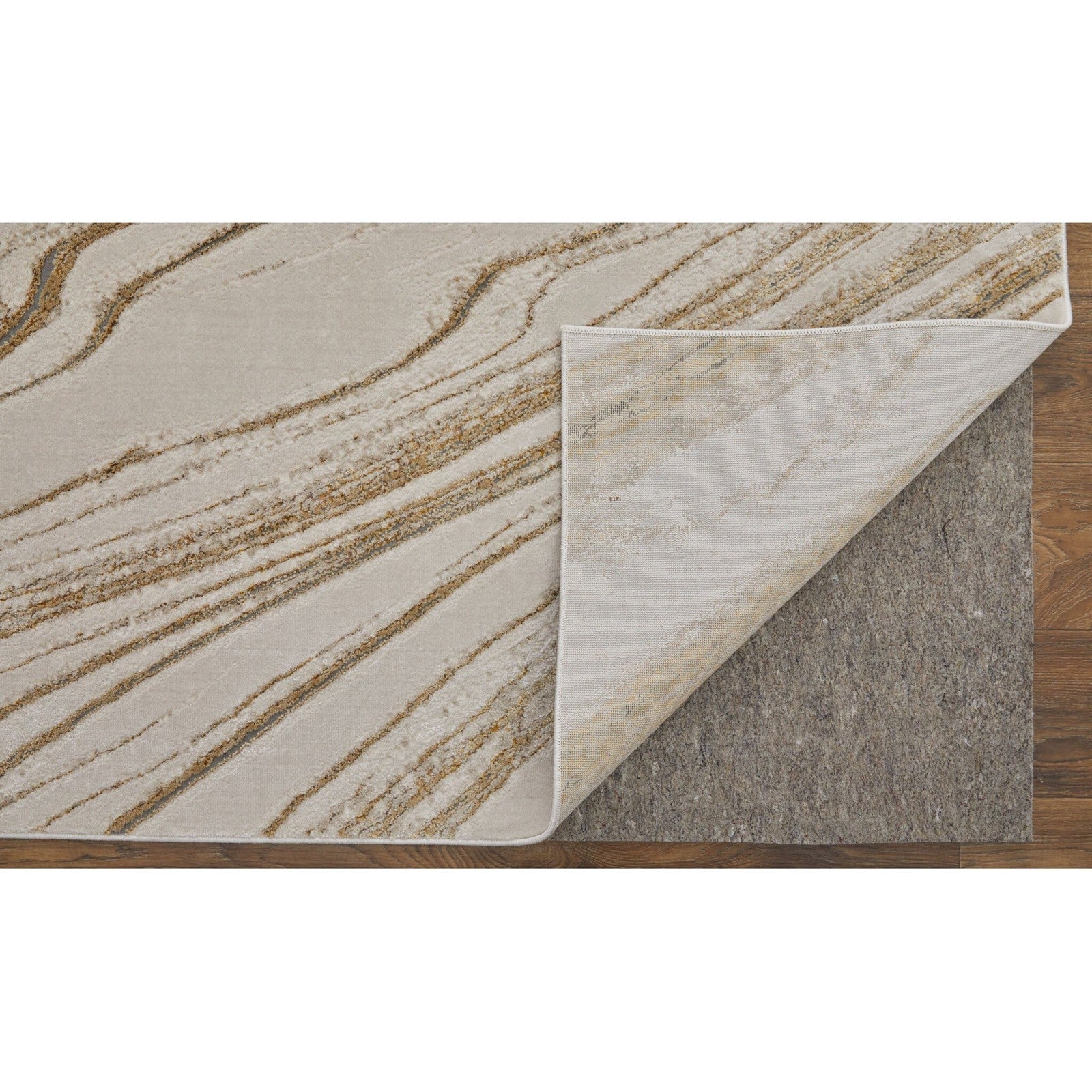 Feizy Aura 39LLF Modern Abstract Rug in Ivory/Taupe/Gold - Image 9