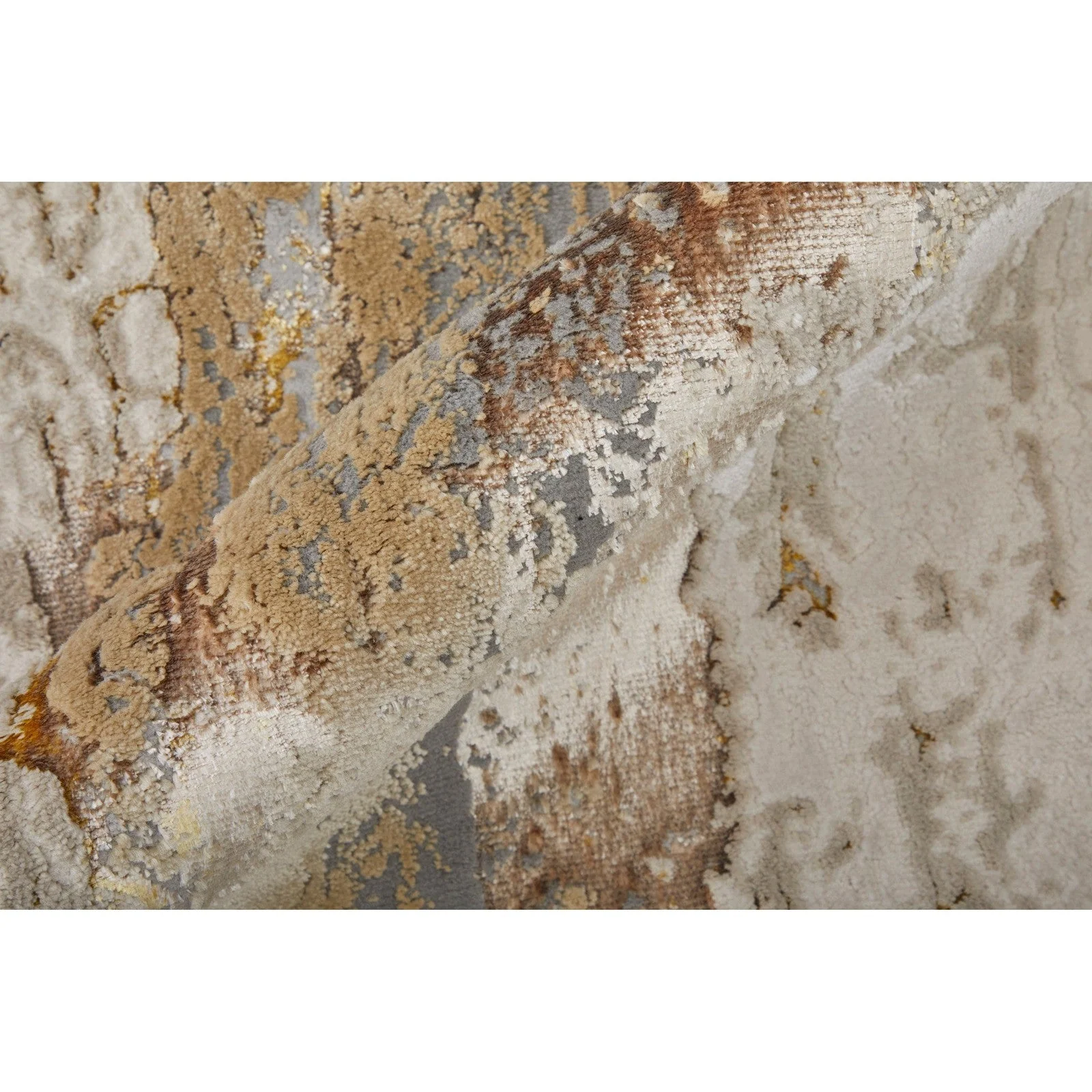 Feizy Aura 39LMF Modern Abstract Rug in Ivory/Gold/Brown - Image 6