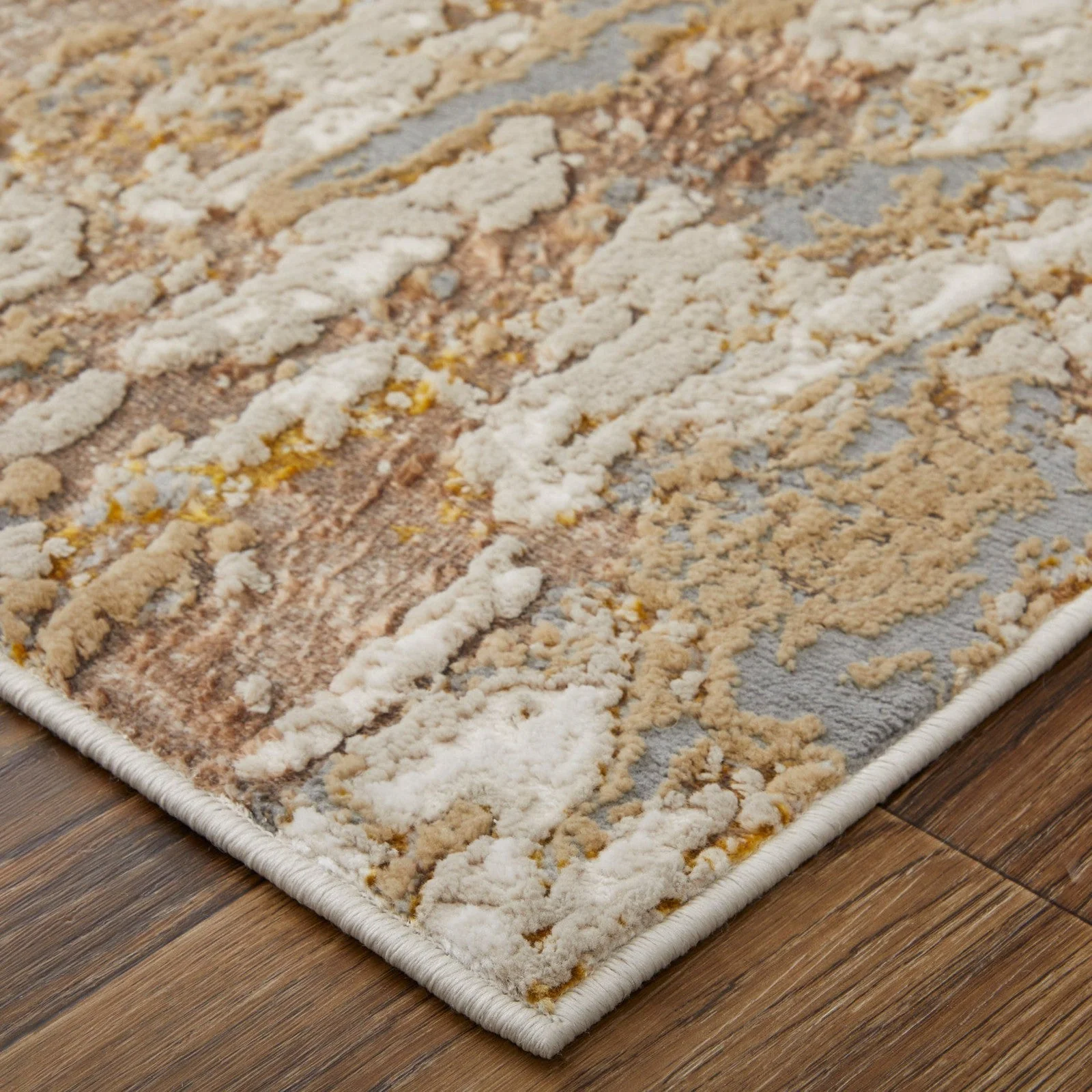 Feizy Aura 39LMF Modern Abstract Rug in Ivory/Gold/Brown - Image 8