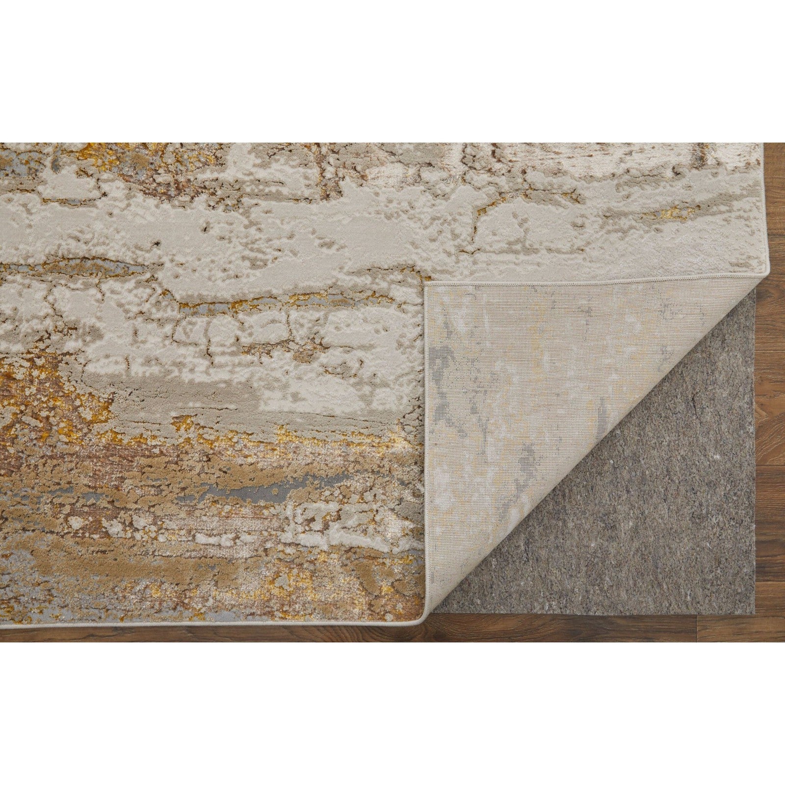 Feizy Aura 39LMF Modern Abstract Rug in Ivory/Gold/Brown - Image 9