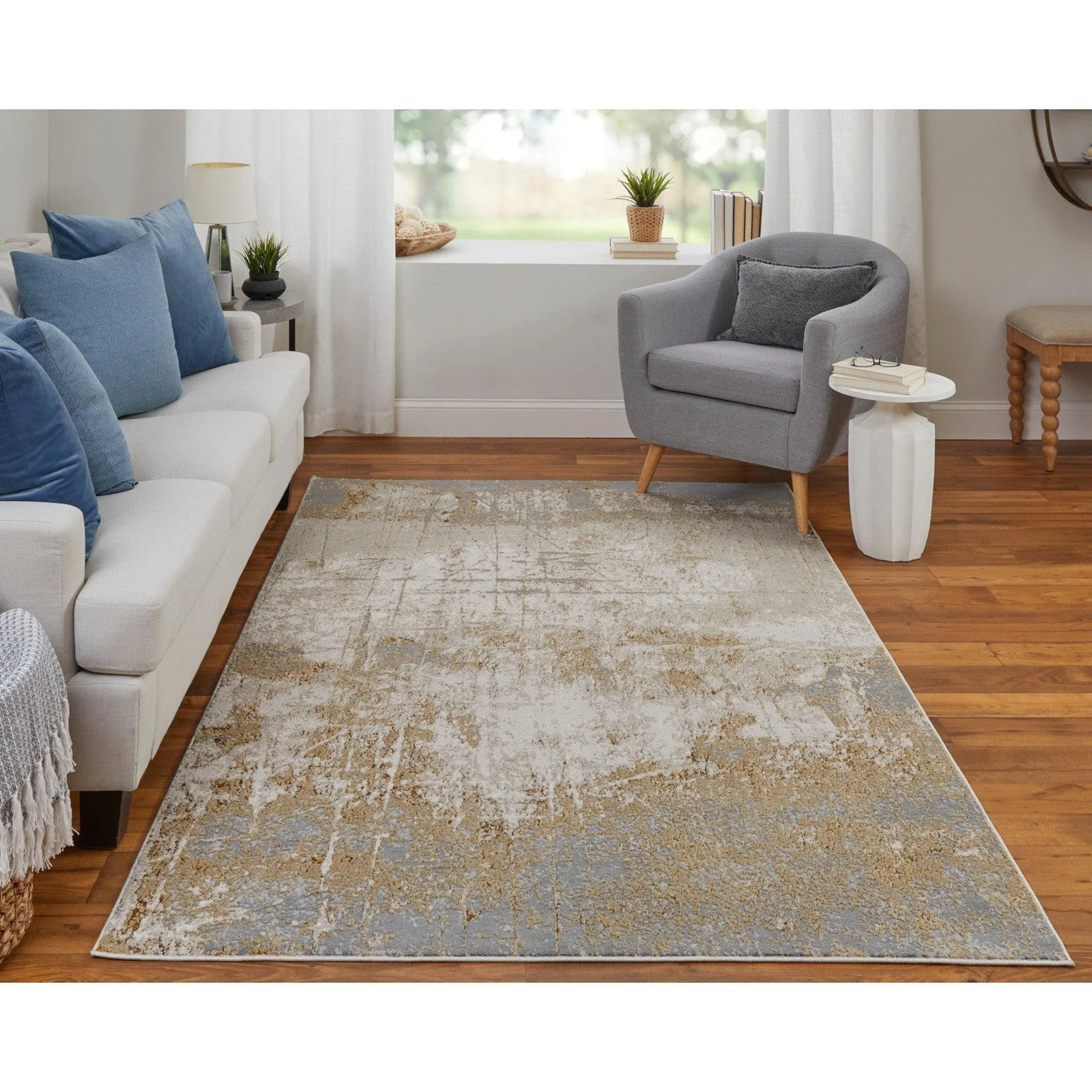 Feizy Aura 39LNF Modern Abstract Rug in Ivory/Brown/Gray - Image 2