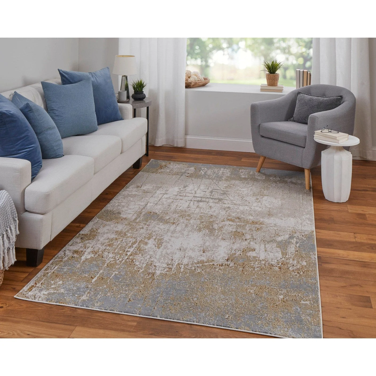 Feizy Aura 39LNF Modern Abstract Rug in Ivory/Brown/Gray - Image 3