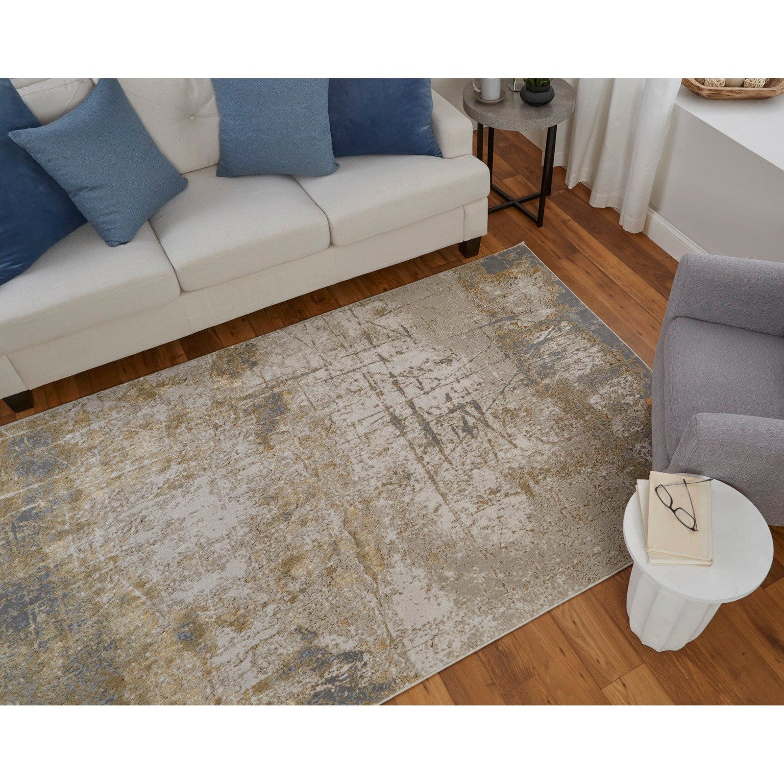 Feizy Aura 39LNF Modern Abstract Rug in Ivory/Brown/Gray - Image 4