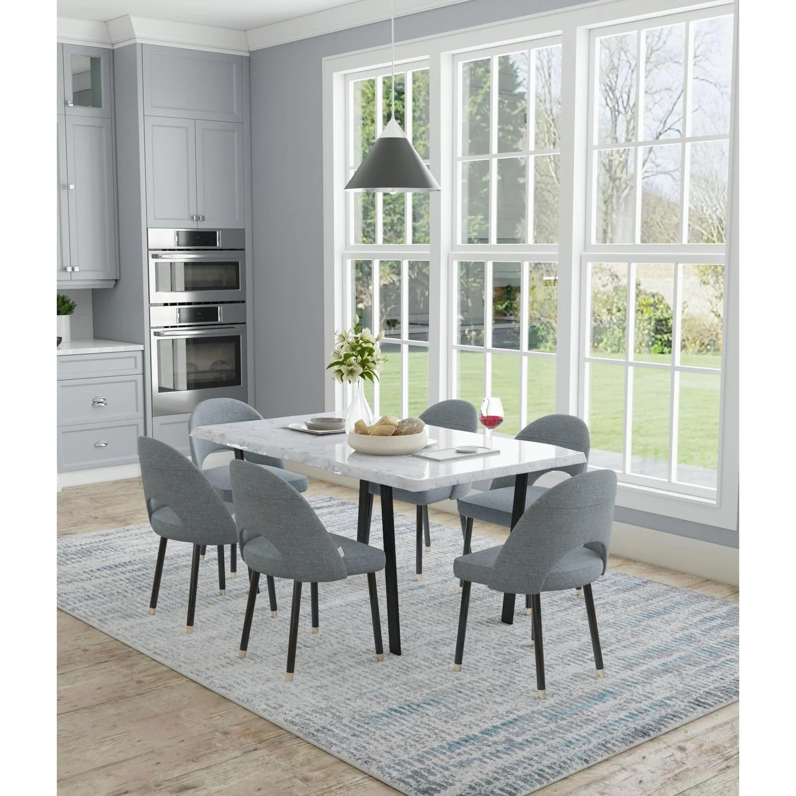 Feizy Azure 3402F Modern Abstract Rug in Blue/Gray/Ivory - Image 2