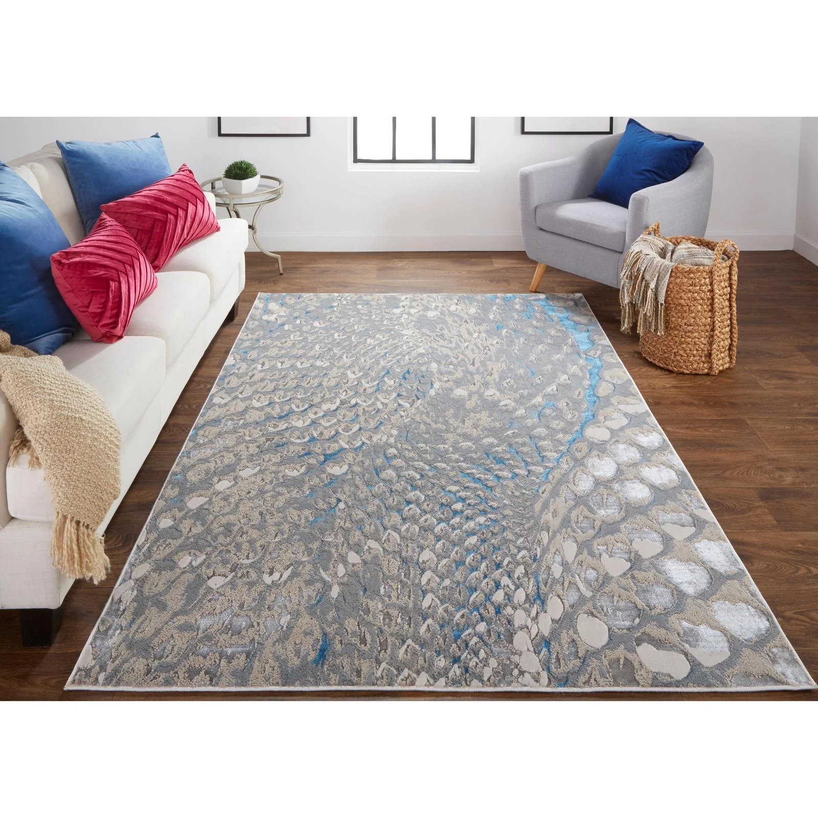 Feizy Azure 3403F Modern Abstract Rug in Blue/Silver/Gray - Image 2