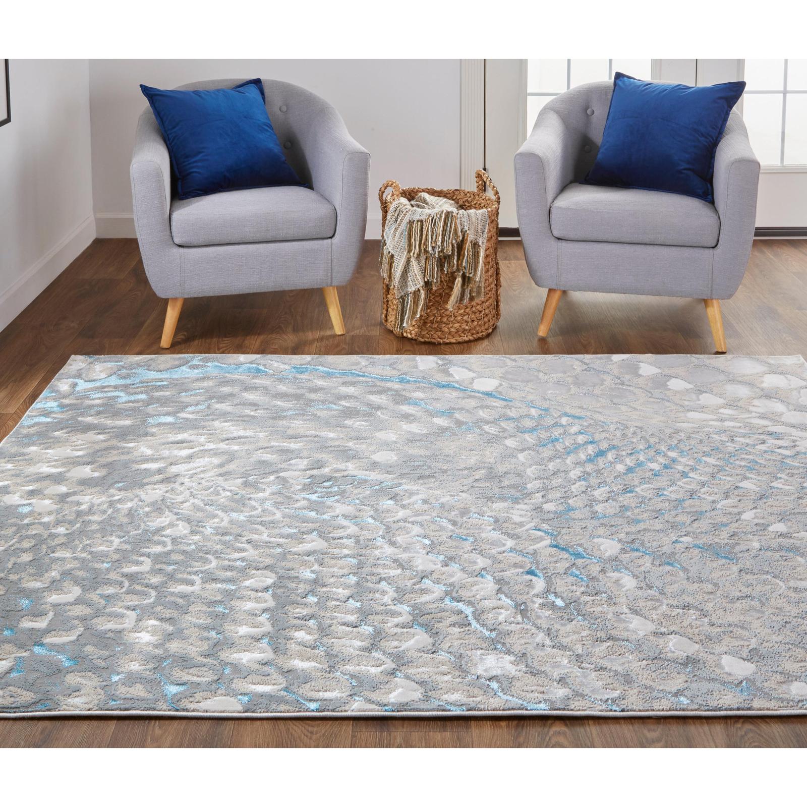 Feizy Azure 3403F Modern Abstract Rug in Blue/Silver/Gray - Image 4