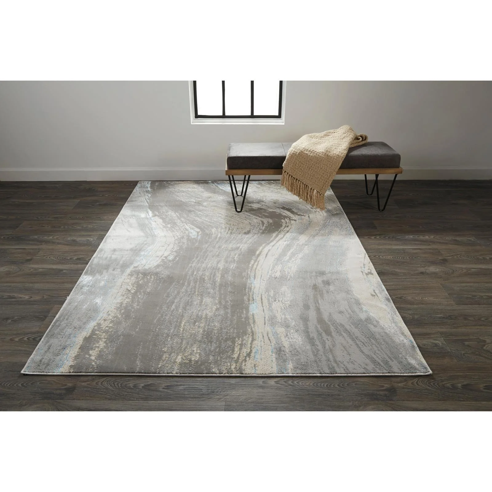 Feizy Azure 3524F Modern Abstract Rug in Gray/Ivory/Blue - Image 2