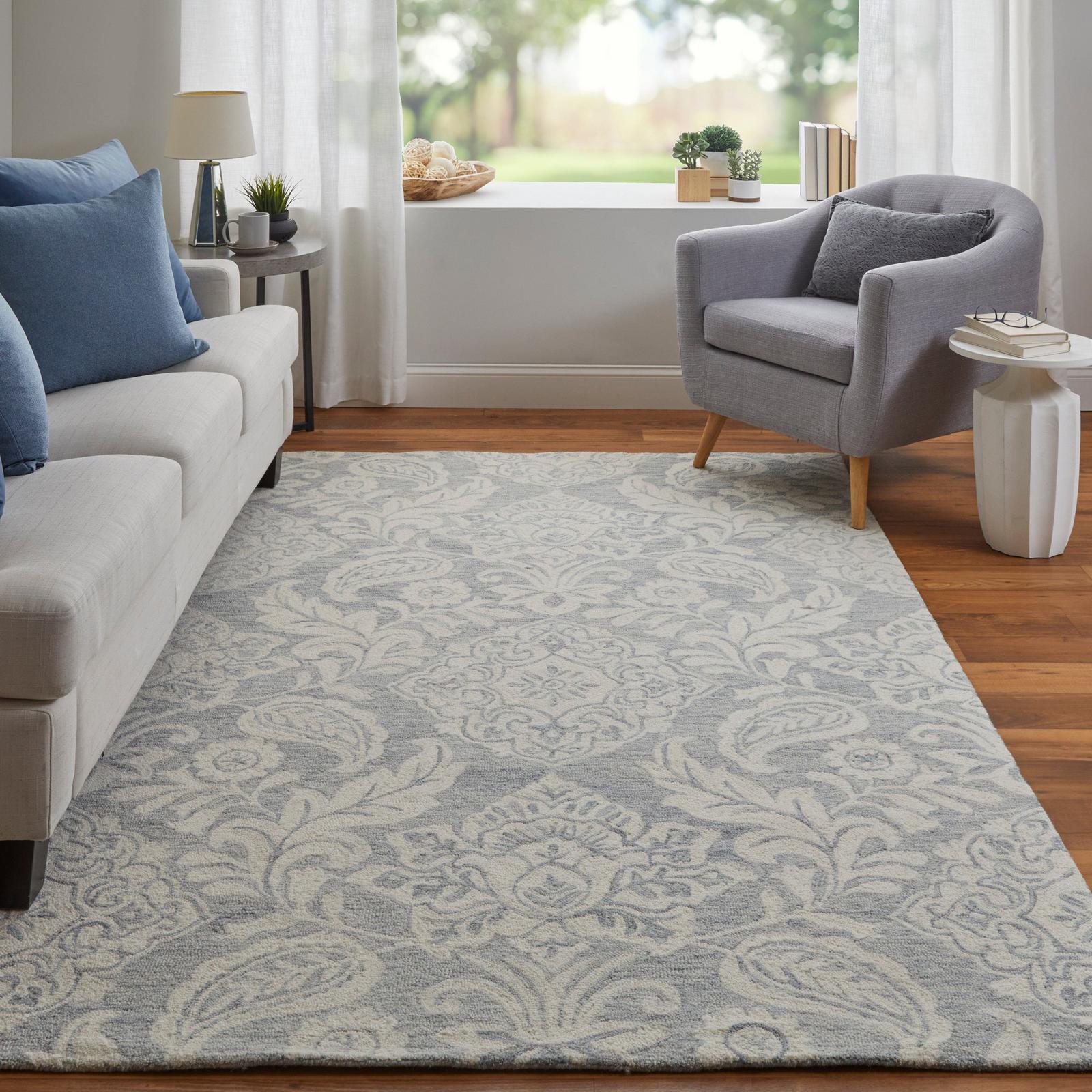 Feizy Belfort 8776F Transitional Medallion Rug in Blue/Ivory - Image 2