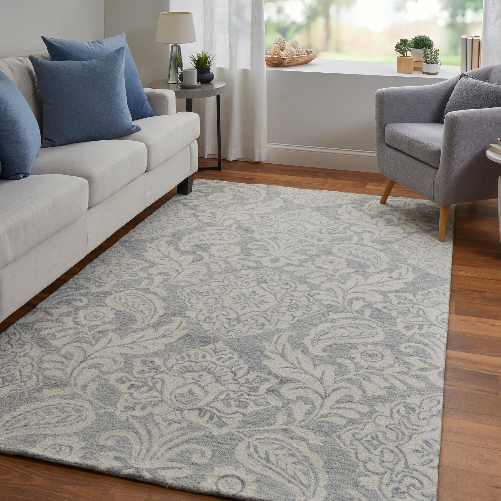 Feizy Belfort 8776F Transitional Medallion Rug in Blue/Ivory - Image 3
