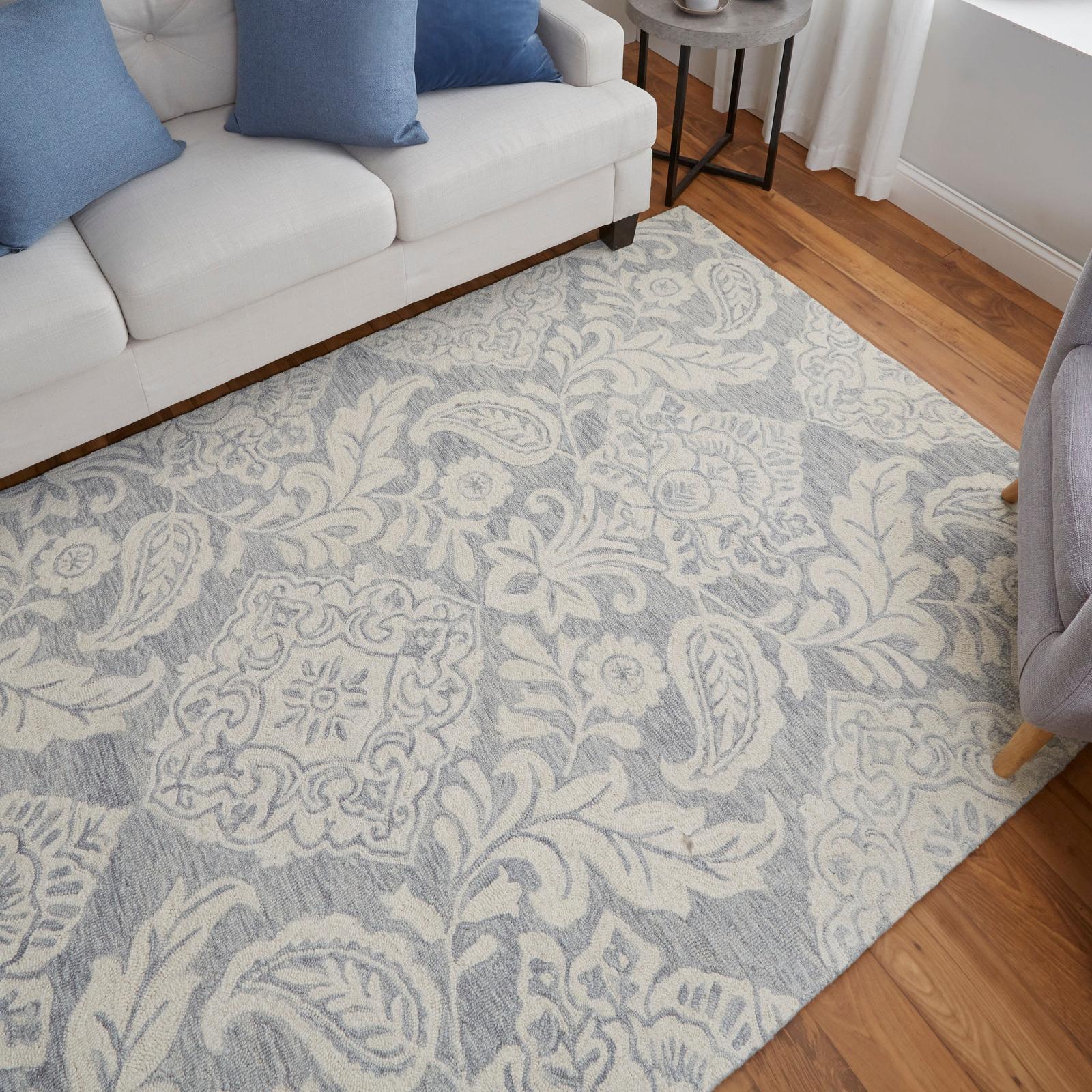 Feizy Belfort 8776F Transitional Medallion Rug in Blue/Ivory - Image 4