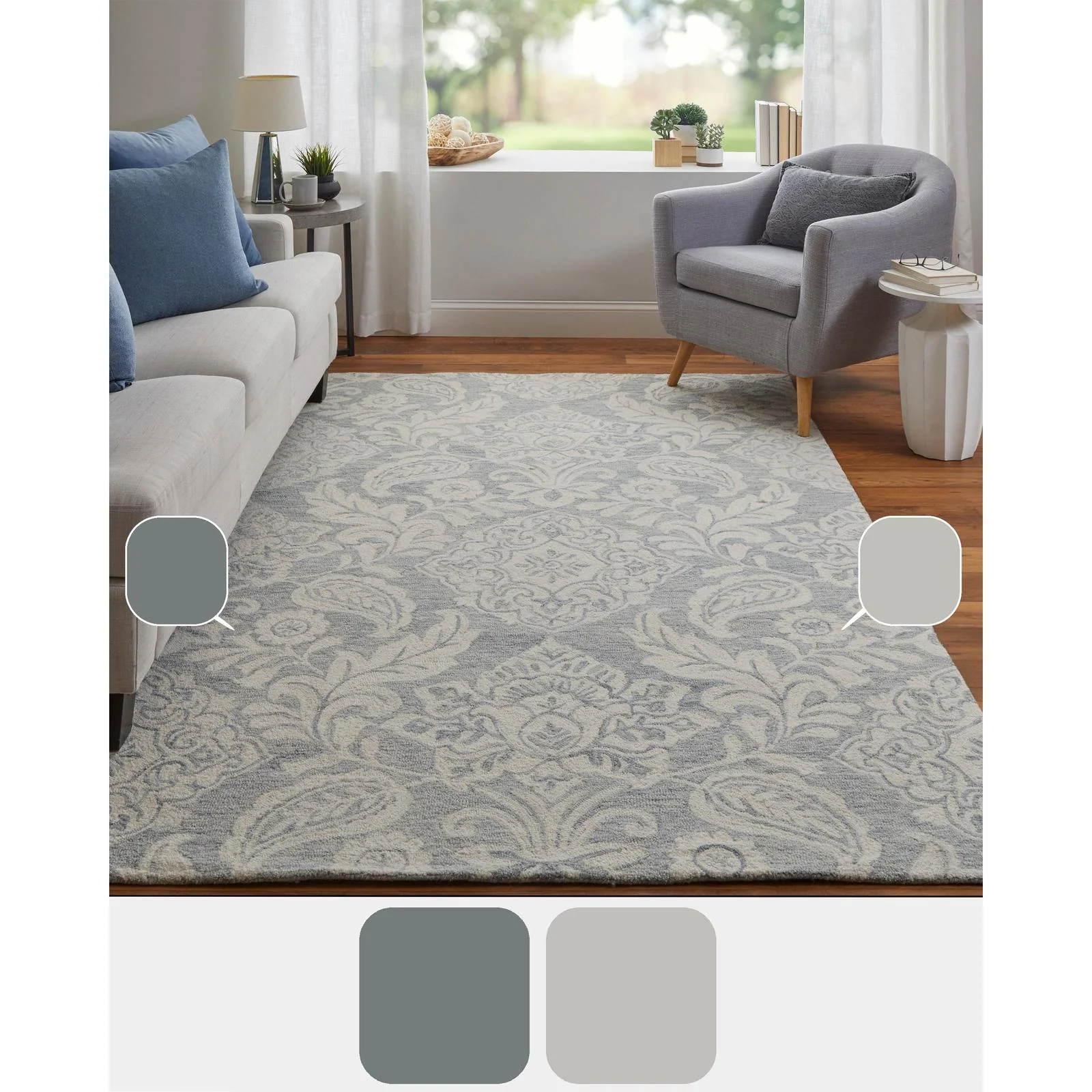 Feizy Belfort 8776F Transitional Medallion Rug in Blue/Ivory - Image 9