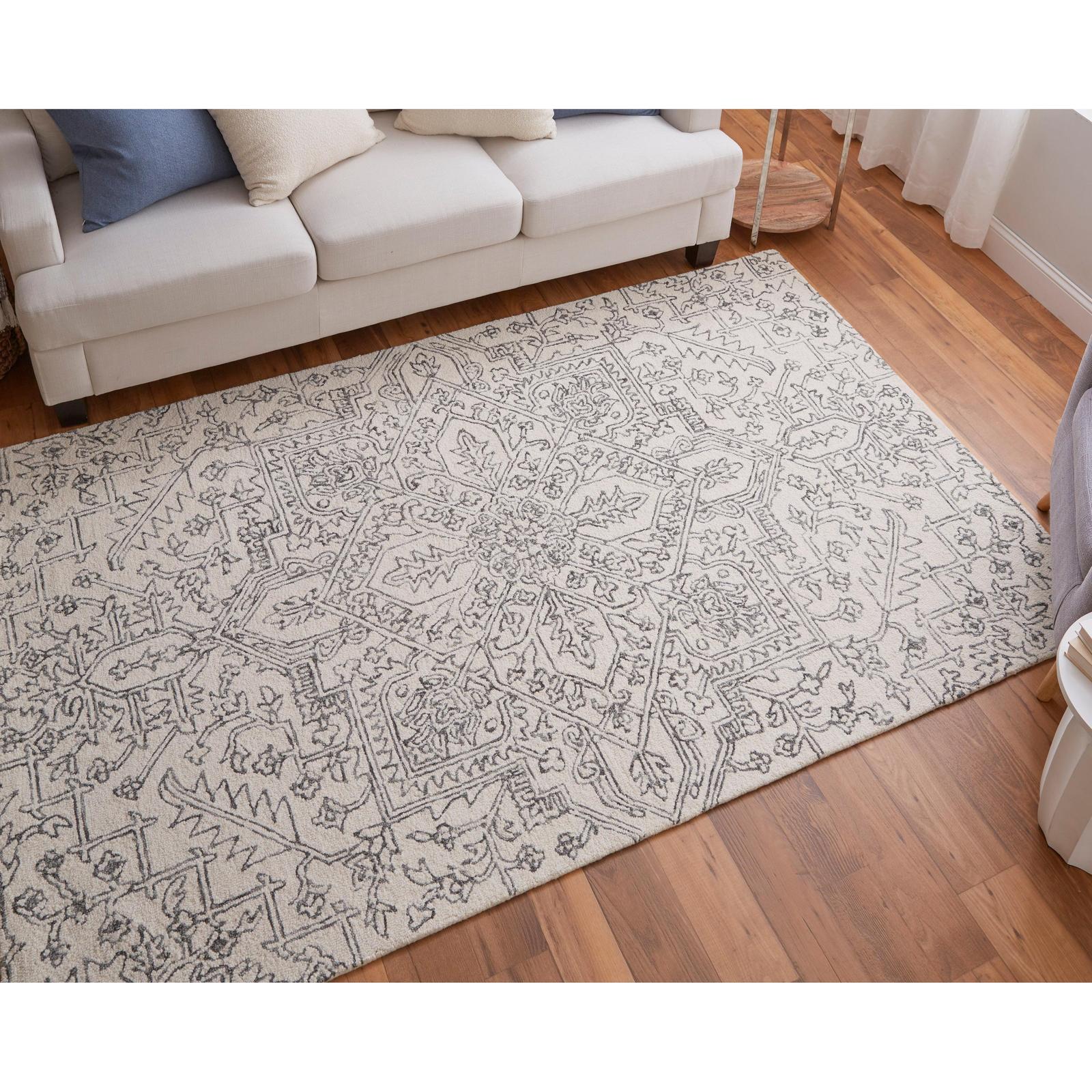 Feizy Belfort 8778F Transitional Medallion Rug in White/Gray - Image 2