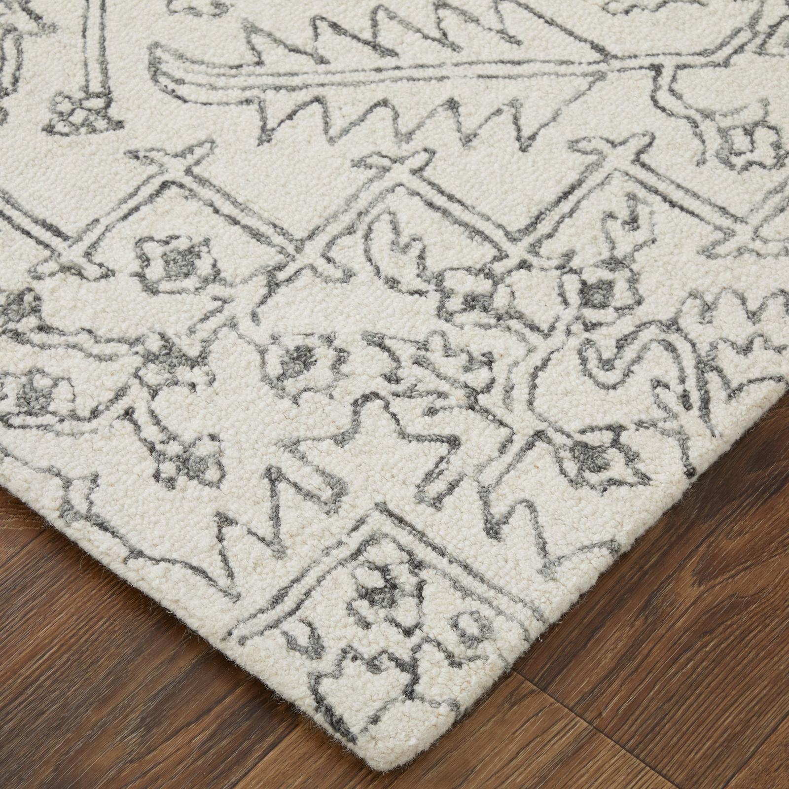 Feizy Belfort 8778F Transitional Medallion Rug in White/Gray - Image 3