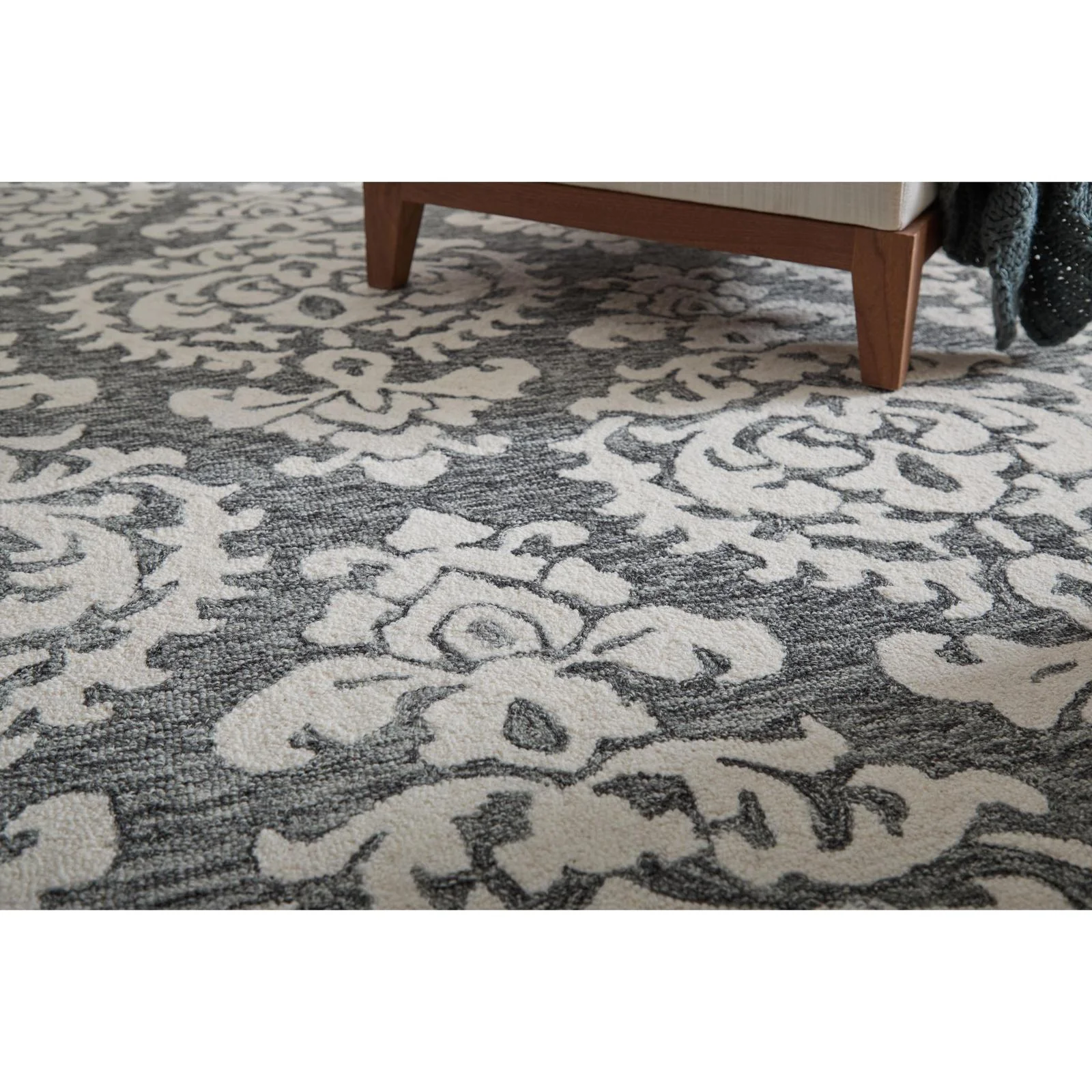 Feizy Belfort 8A26F Traditional Floral & Botanical Rug in Gray/Ivory/Black - Image 3
