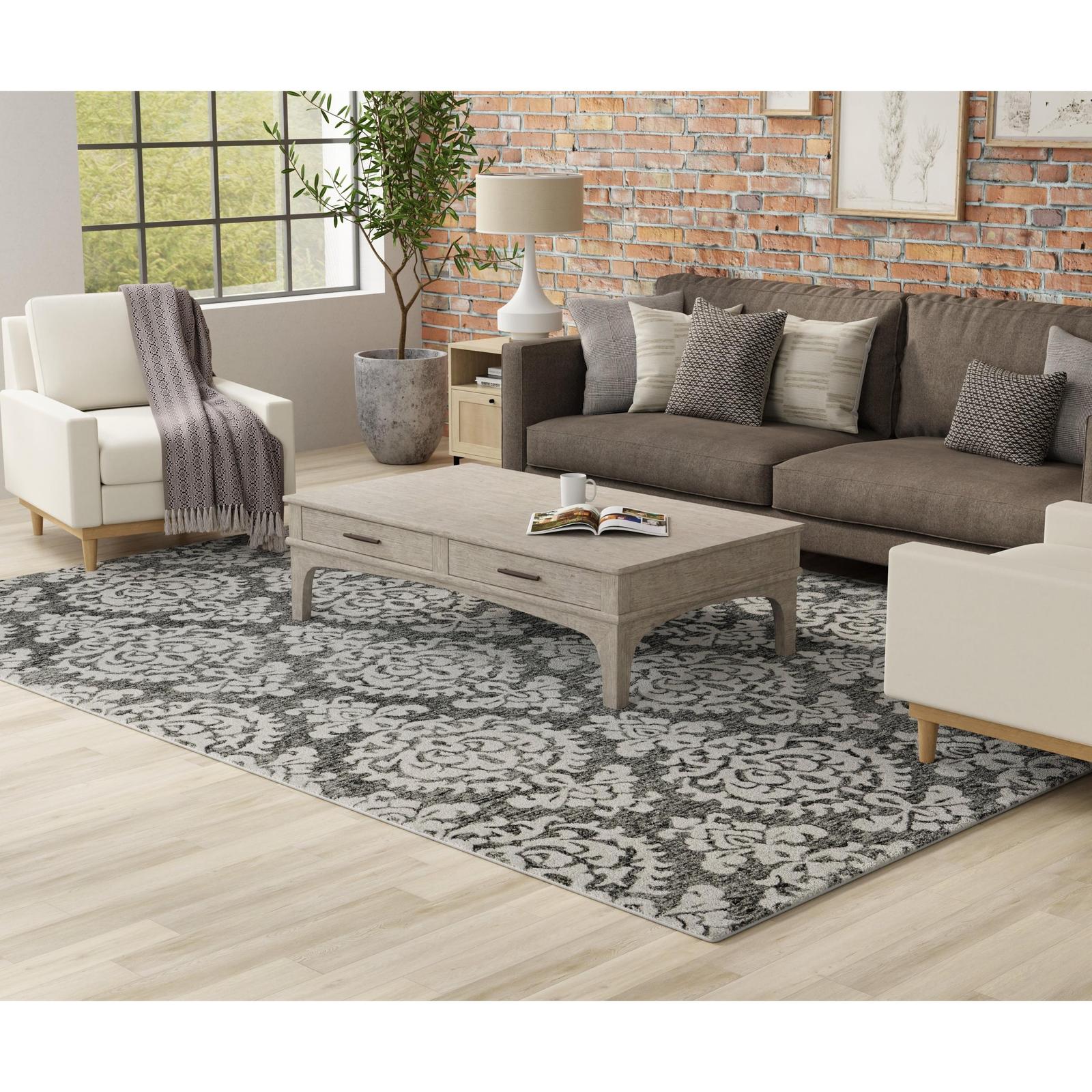 Feizy Belfort 8A26F Traditional Floral & Botanical Rug in Gray/Ivory/Black - Image 4
