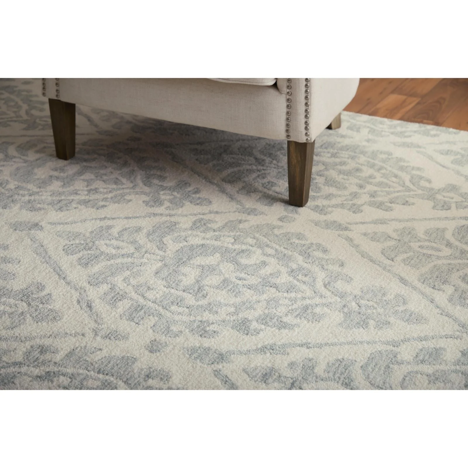 Feizy Belfort 8A29F Traditional Floral & Botanical Rug in Ivory/Gray - Image 2