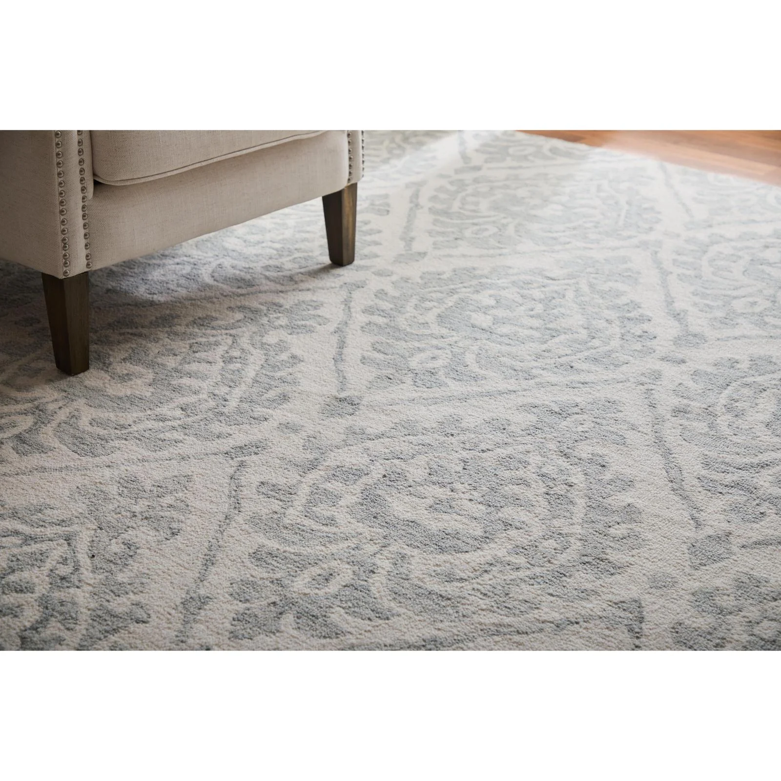 Feizy Belfort 8A29F Traditional Floral & Botanical Rug in Ivory/Gray - Image 4