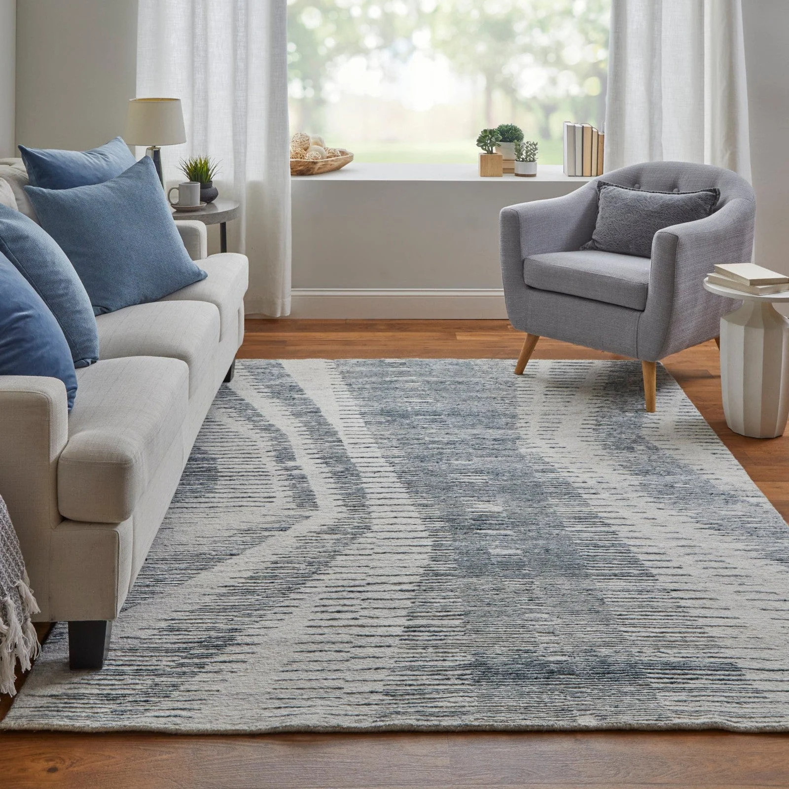 Feizy Brighton 69CGF Modern Abstract in Ivory/Blue/Gray - Image 2